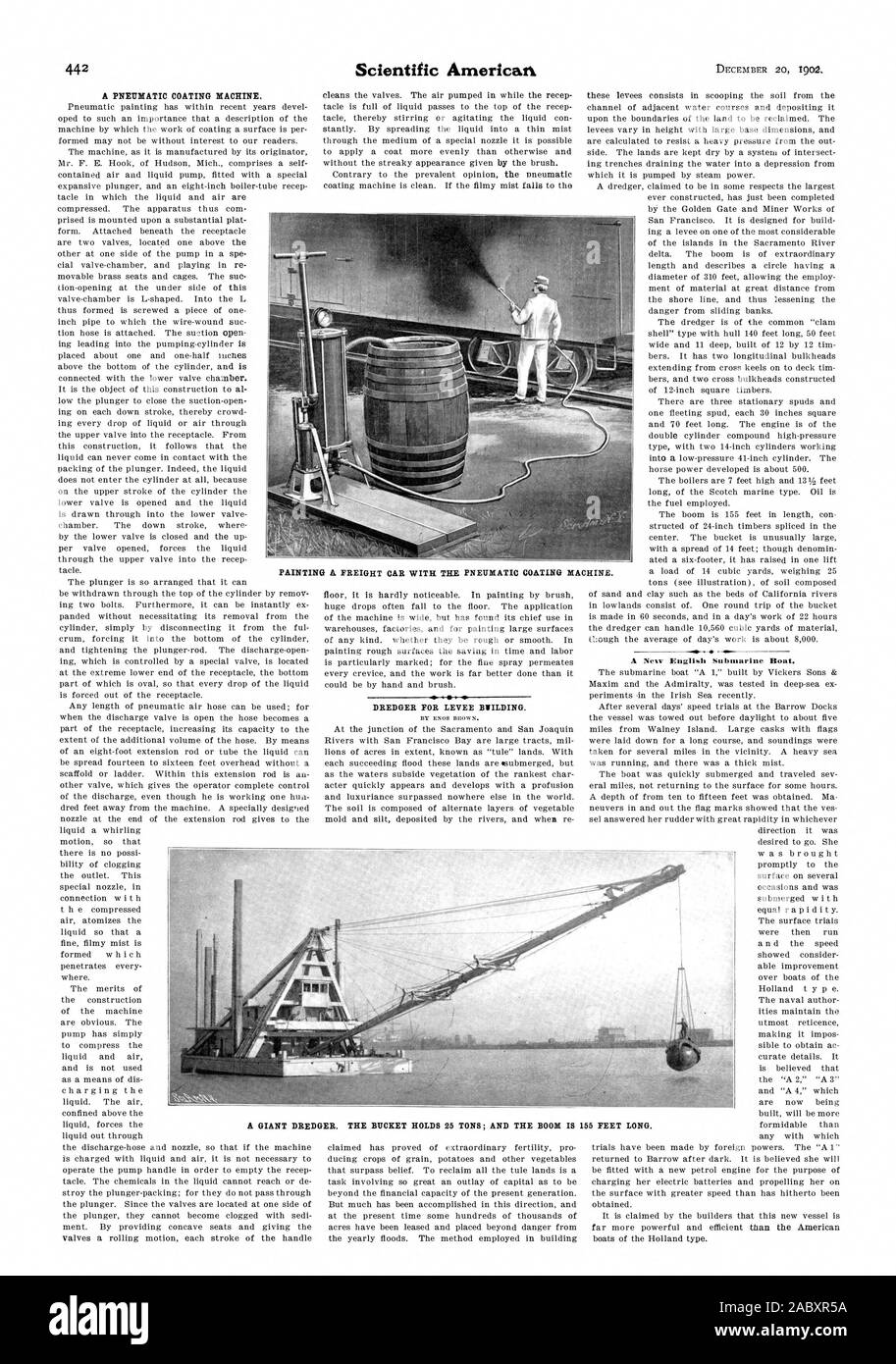 Eine pneumatische BESCHICHTUNGSANLAGE. Baggerschiff FÜR DEICH BIILDING. Malerei einem GÜTERWAGEN MIT DER PNEUMATISCHEN BESCHICHTUNG MACHIN &, Scientific American, 1902-12-20 Stockfoto