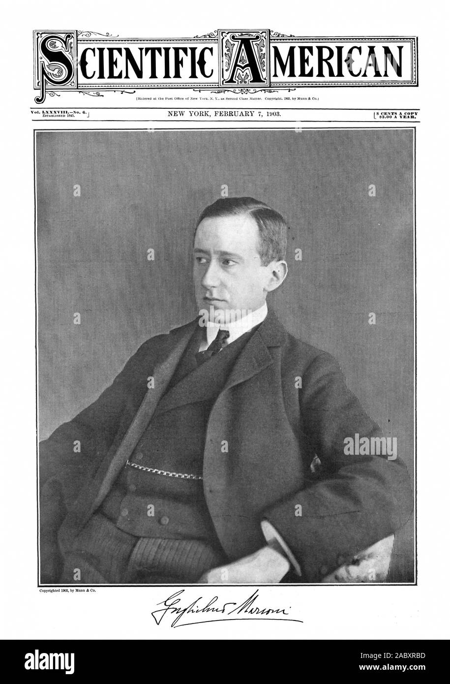 Guglielmo Marconi, der italienische Erfinder, Scientific American, 1903-02-07 Stockfoto