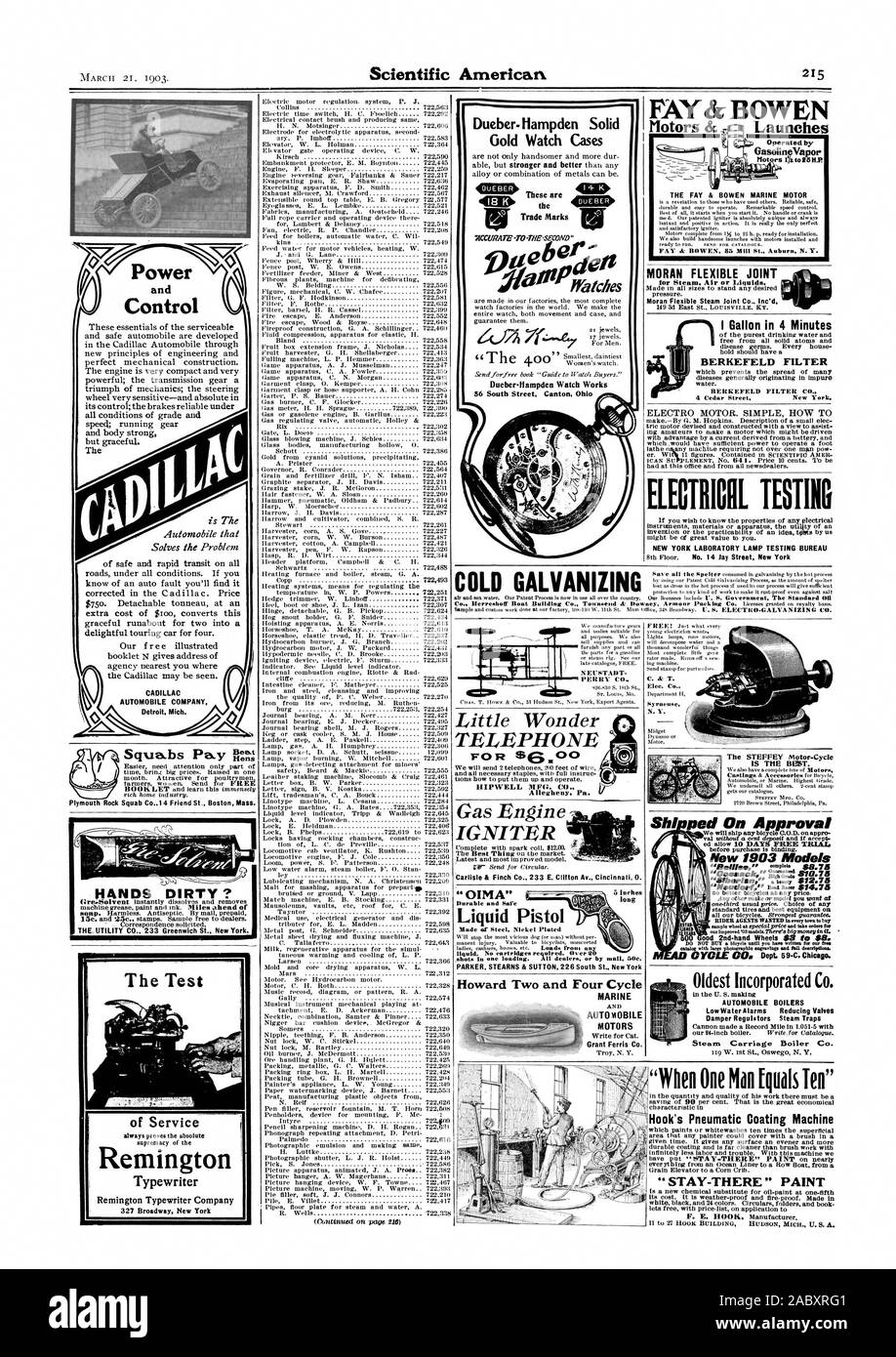 Unendlich weniger Arbeit und Mühe. Mit dieser Maschine haben wir alles aus dem Ozeanriesen zu einem Ruderboot vom Kornelevator zu einem Mais Krippe. Aufenthalt - es "Malen ist eine neue chemische Ersatz für Ölfarbe auf ein Fünftel ihrer Kosten. Es ist wetterfest und Feuer. In Weiß, Schwarz und 24 Farben. Rundschreiben Ordner und buchen Sie können kostenlos mit Preis-liste auf Antrag t ff PERRY c wenig Wunder, Telefon und alle erforderlichen Heftklammern mit voller Anlei- wie sie zu stellen und zu betreiben. "OIMA 'langlebige und sichere Flüssigkeit Pistole, Scientific American, 1903-03-21 Stockfoto