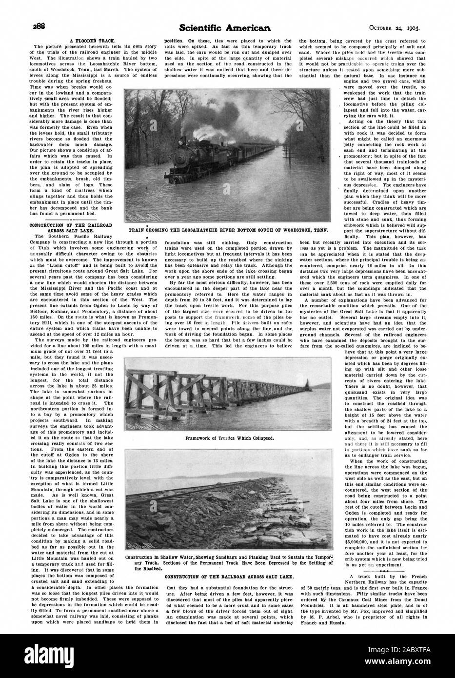 Eine überflutete Fläche. Ily gefüllt. Zu einer permanenten Bahnkörper in der Nähe der Ufer etwas Roman Eisenbahn gelegt wurde, bestehend aus Brettern, auf dem Formular Sandsäcke platziert wurden sie im Rahmen der Böcke, die KOLLABIERTE hcold. Bau DER EISENBAHN ÜBER SALT LAKE. offenbart die Tatsache, dass ein Bett aus weichem Material Unterlage Frankreich und Russland. Bau der Eisenbahn über SALT LAKE. Bahnübergang die LOOSAHATCHIE FLUSS UNTEN SÜDLICH VON WOODSTOCK TENN. Bauweise im flachen WaterShowing Sandbänke und Beplankung verwendet die Tempot 7 ary Anschluss zu erhalten. Abschnitte der permanenten Anschluss Wurde gedrückt Stockfoto