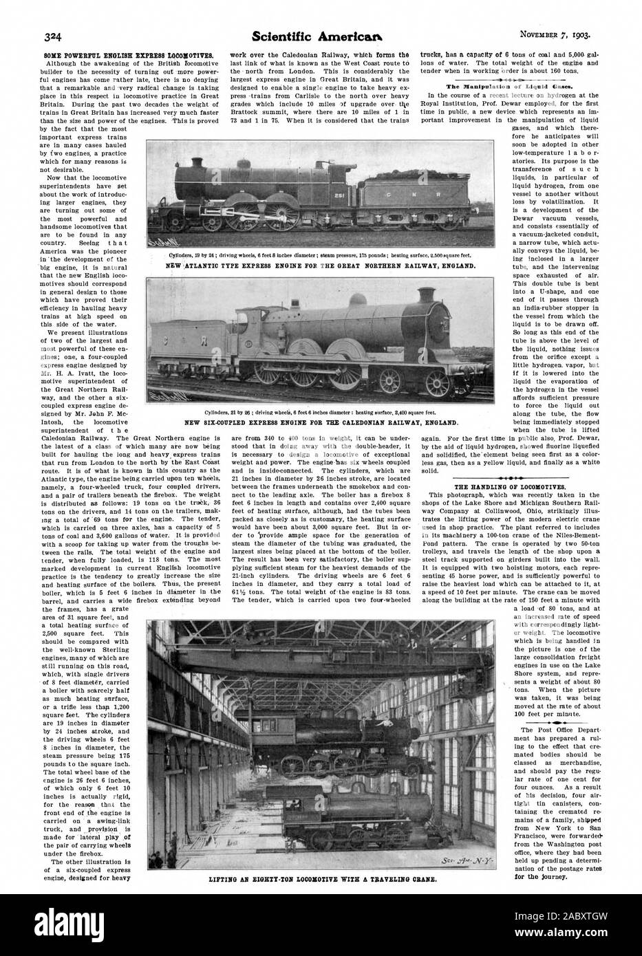 Einige leistungsstarke ENGLISH EXPRESS LOKOMOTIVEN. Arbeit in den Caledonian Railway, die die Manipulation von flüssigen Gasen. Die Handhabung von Lokomotiven. für die Reise. Neue 6-gekoppelten EXPRESS MOTOR FÜR DIE CALEDONIAN RAILWAY ENGLAND., Scientific American, 1903-11-07 Stockfoto
