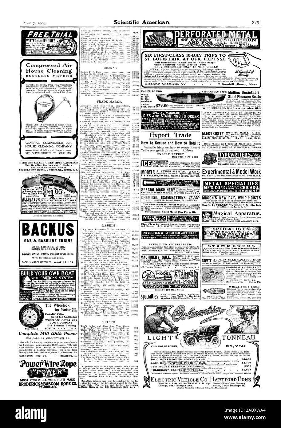 WITTE 2: oder "deENGINES Druckluft Reinigung staubfrei Methode 3933 OLIVE STREET ST. LOUIS MO. Höchste BESOLDUNGSGRUPPE GRAU EISENGUSS für Benzin Motoren und Zylinder GRENZE IRON WORKS 2 Auburn Avenue Buffal N.Y. ALLIGATOR BACKUS GAS & BENZIN MOTOR BAUEN SIE IHRE EIGENEN BOOT die Wheelock beliebte Preis für Katalog WHEELOCK r1 OTOR AUTO UHR COI 1 TUS 1048 Tremont Gebäude komplette Mühle mit Power 12 verdanken' 1 Vire 2 ope MÄCHTIGSTE DRAHTSEIL GEMACHT BRODERICK & BASCOM SEIL CO ST LOUISMO. Adresse Munn & Co 861 Broadway New York. ERFORATED METALL UND FÜR ALLE. TJSES. Sechs erste - Klasse 10 - TAGESAUSFLÜGE ZU ST Stockfoto