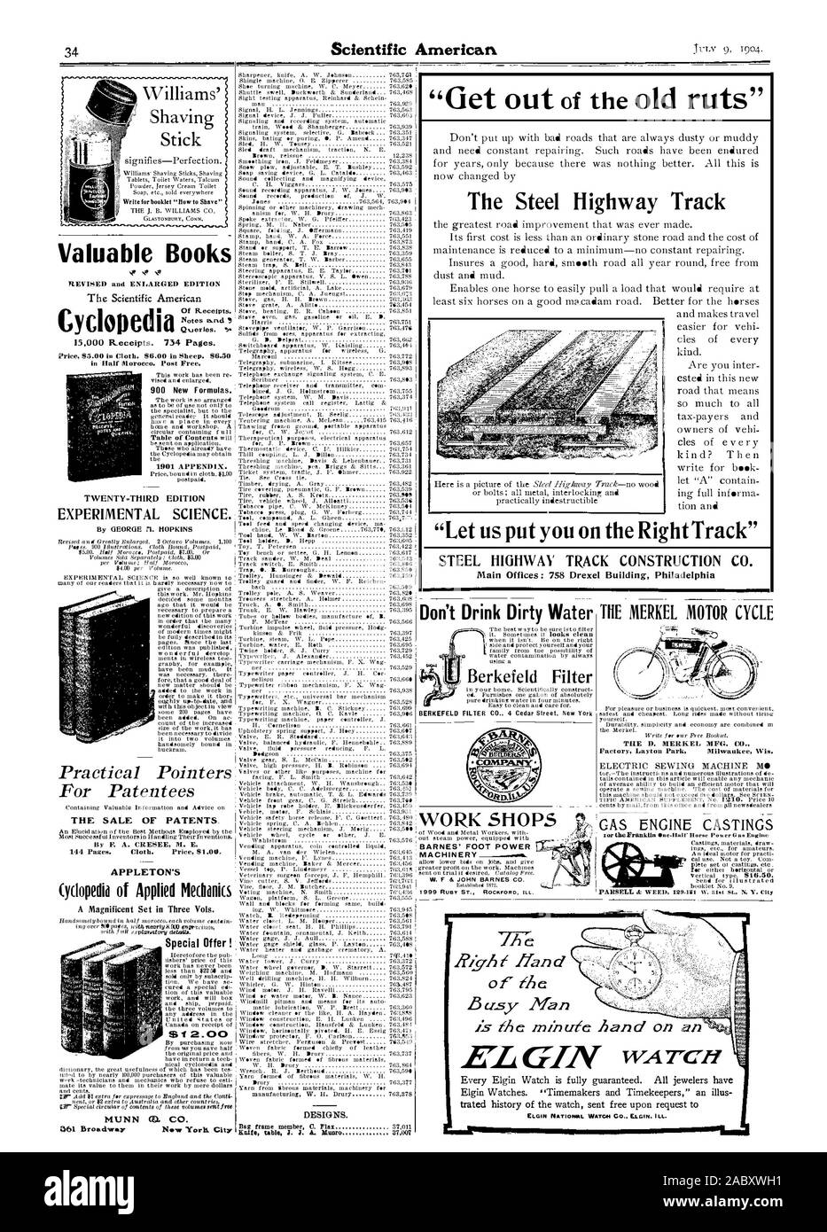 Schreiben für die Broschüre 'flow zu Rasieren "DER VERKAUF VON PATENTEN DURCH F.A. CRESEE M. E. 144 Seiten. Tuch. Preis 81.00. APPLETON'S (yclopedia für Angewandte Mechanik Angebot! 1 2.00 MUNN Ca CO DESIGNS. Messer Tabelle J. J. A. Munr 37007 Nicht trinken schmutziges Wasser die MERKEL MOTOR-Zyklus der Stahl Autobahn Anschluss' Lassen Sie sich von uns auf den richtigen Weg" STAHL HIGHWAY' TRACK CONSTRUCTION CO. Büros: 758 Drexel Gebäude Philadelphia Berkeield Filter BERKEFELD FILTER CO 4 Cedar Street New York wertvolle Bücher überarbeitete und erweiterte Auflage der Eingänge. Abfragen. 15000 Einnahmen. 734 Seiten. Preis 85,00 im Tuch. $ 6.00 Stockfoto