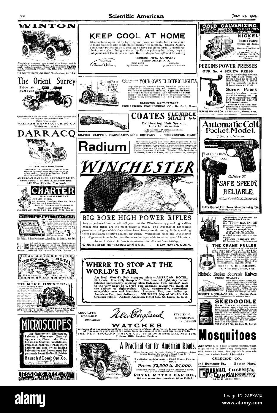 KEEP COOL ZU HAUSE 20 LfGHT OUTFIT PRÄZISE ZUVERLÄSSIG LANGLEBIG Radium BIG BORE HIGH POWER RIFLES WINCHESTER WIEDERHOLEN ARME CO - NEW HAVEN CONN. Stilvolle (21 EFFEKTIVE IM DESIGN ein praktisches Auto für die Amerikanischen Straßen. Das WINTON MOTOR CARRIAGE CO. Cleveland 0. Usa der Orient Surrey WALTHAM MANUFACTURING CO. AMERIKANISCHE DARRACQ AUTOMOBILE CO. CHARTER GAS und Benzin für alle Arbeiten. Mitgliedstaat Y unsere Anforderungen an die Energieversorgung. CHARTER GAS ENGINE CO., 148 Sterling krank. Für WERKZEUGE SÄGEN ETC. EDISON MFG. Firma COATES Kugelgelagert. System der Einheit. Link Bau ALTE GALVANISIEREN. . Bin RICAN PROZESS. Keine Lizenzgebühren. SA Stockfoto