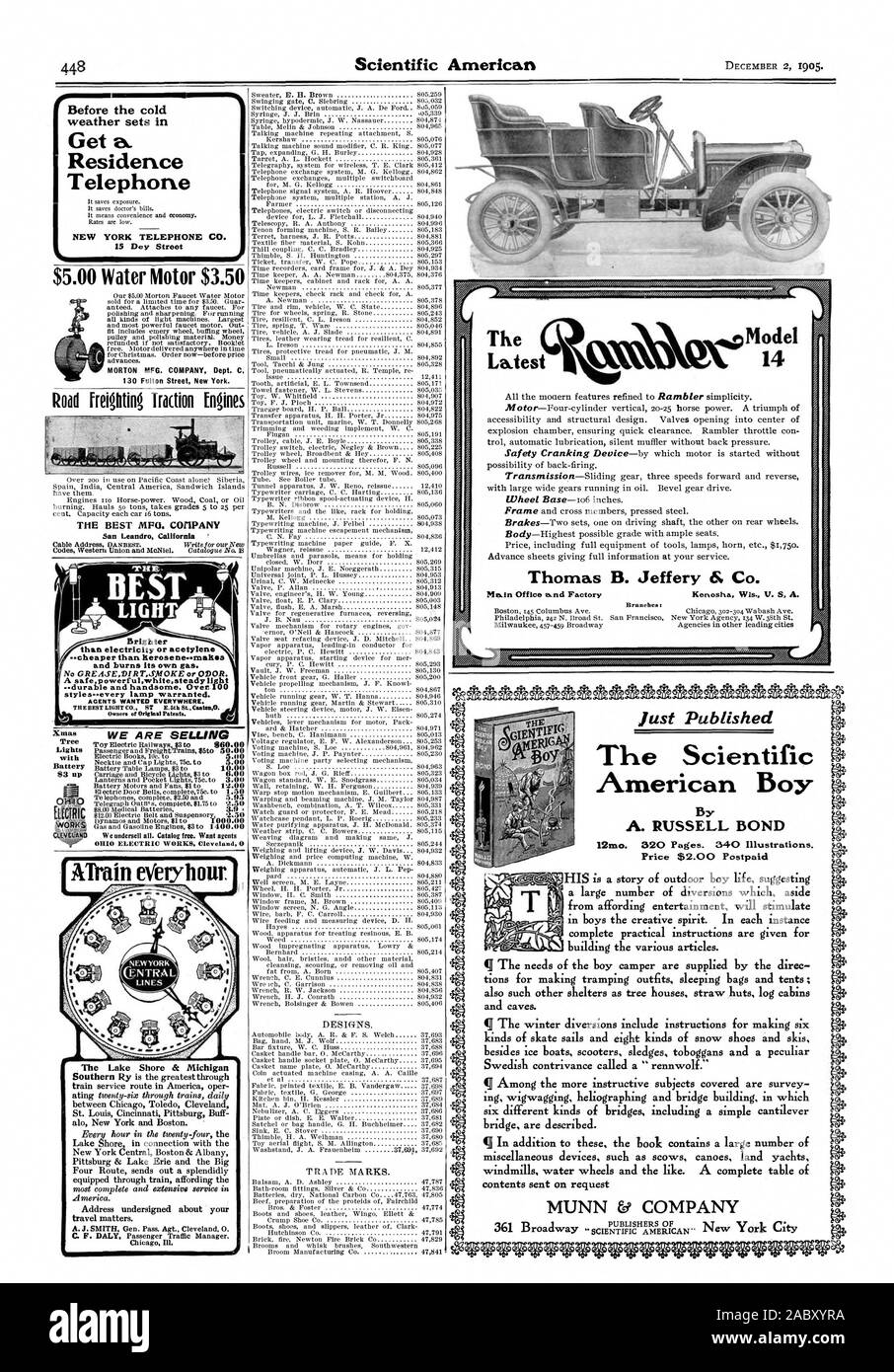 Vor dem kalten Wetter setzt ein. Residence Telefon NEW YORK TELEFON CO MORTON MFG. Firma Abt. C 130 Fulton Street New York. Straße befrachtung Zugmaschinen DIE BESTEN MFO. C0 PANY San Leandr Kalifornien Xmas Tree Scheinwerfer mit Batterie ATrain Weryhour der Lake Shore & Michigan nur der Scientific American Boy Veröffentlicht von 12 Mo. 320 Seiten. 340 Abbildungen. Preis $ 2,00 Postpaid SEINE ist eine Geschichte über einen jungen Leben eine große Anzahl von Umleitungen, die abgesehen von den Unterhaltung in den Jungen wird der kreative Geist anzuregen. In jedem Fall die Bedürfnisse der jungen Camper sind Stockfoto