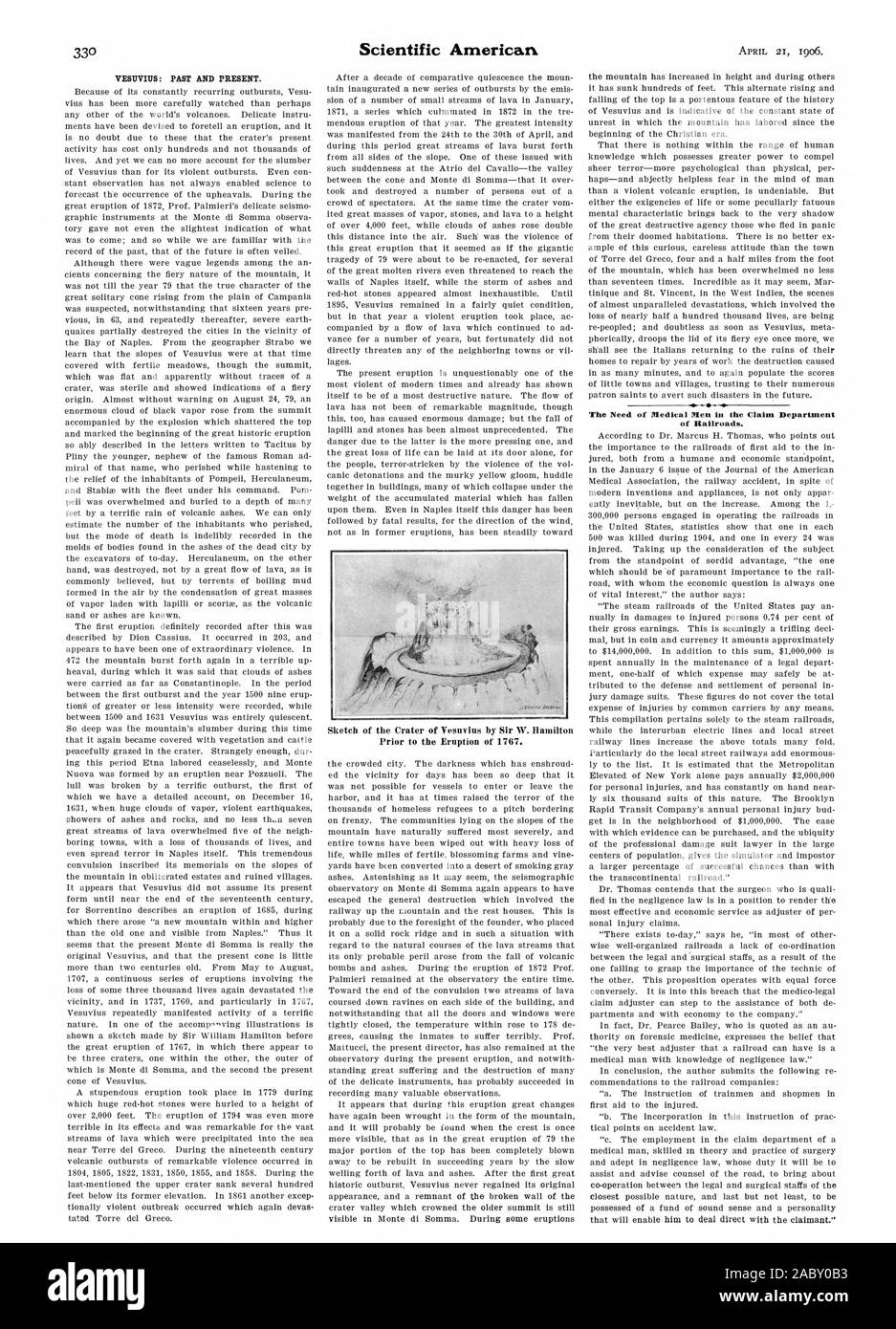 Vesuv: VERGANGENHEIT UND GEGENWART. Die Notwendigkeit der medizinischen Männer in die Abteilung der Eisenbahnen., Scientific American, 1906-04-21 Stockfoto