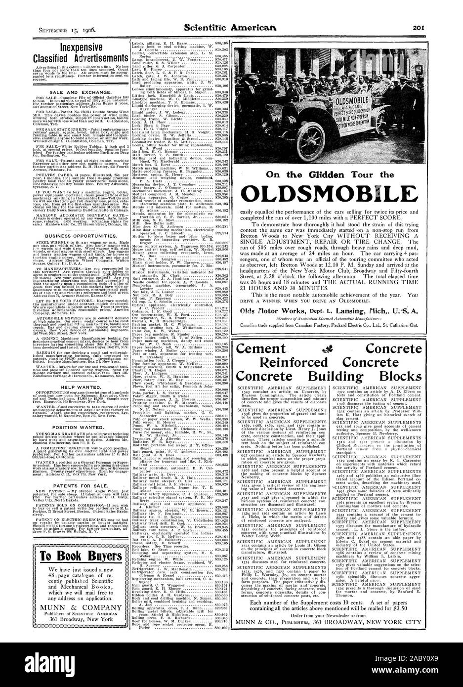 Auf der Glidden Tour das OLDSMOBILE Zement e Beton Beton Beton Bausteine billig Kleinanzeigen VERKAUF UND AUSTAUSCH. Geschäftsmöglichkeiten. Hilfe gesucht. Positionieren wollte. Patente für Verkauf., Scientific American, 06-09-15 Stockfoto