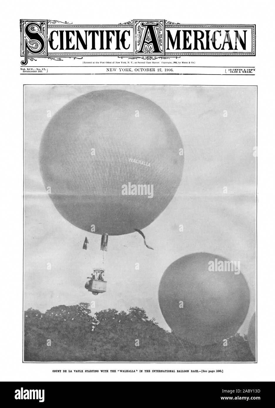 Mir RICAN, Scientific American, 1906-10-27, Graf de la Vaulx beginnend mit dem Walhalla in der internationalen Ballon-Wettbewerb Stockfoto