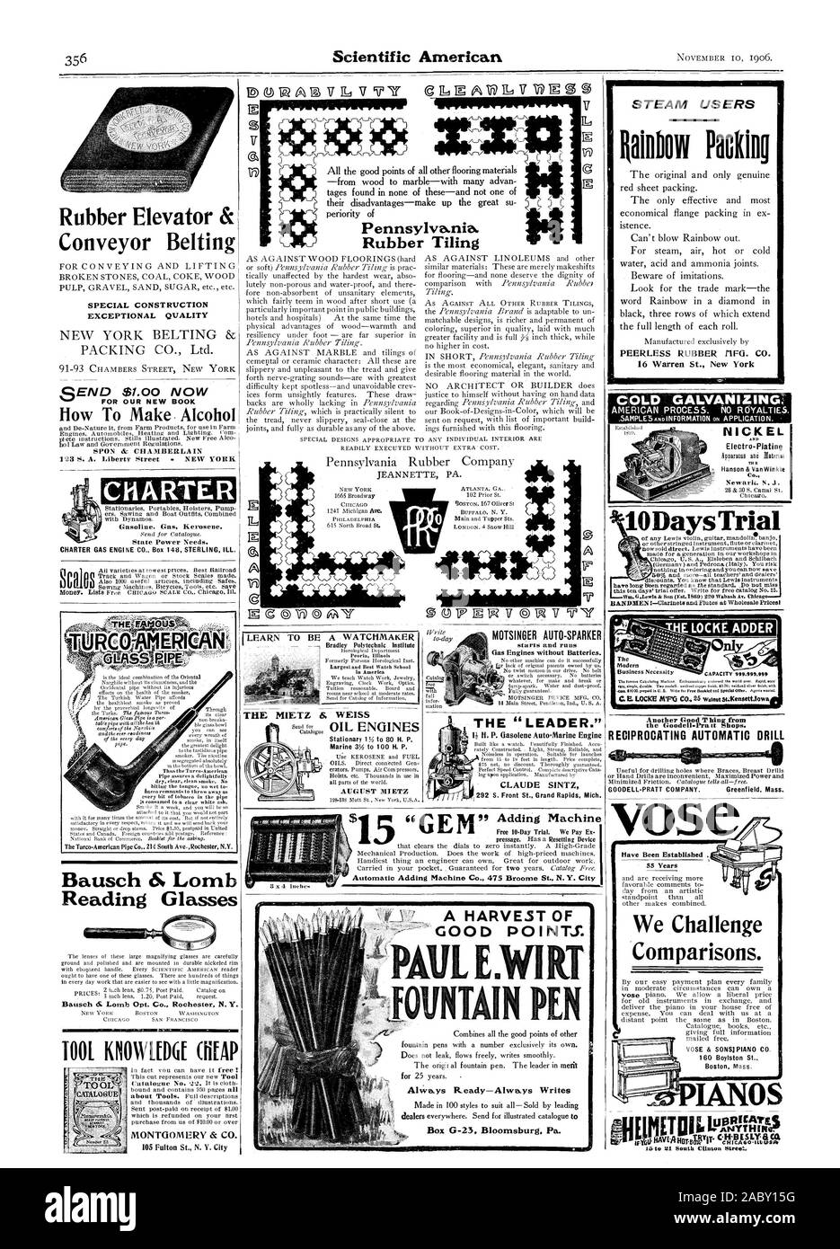 Aufzug & Förderbänder aus Gummi Gummi Tiling Marine 3; 6 bis 100 H. S. AUGUST MIETZ H. S. Gasolene Auto-Marine Motor CLAUDE SINTZ Wurden 55 Jahre Wir fordern VOSE & SONSIPIANO CO 160 Boylston St. Boston Mass spezielle Konstruktion außergewöhnlicher Qualität CHARTER GAS ENGINE CO., 148 Sterling krank. Jetzt senden $ 1,00 FÜR UNSER NEUES BUCH, Wie man Alkohol SPON & CHAMBERLAIN 123 S. A. in der Liberty Street NEW YORK Damit die Tureo-Amerienn jedes bisschen Tabak in der Leitung der Turco. Amerikanische Leitung C 214 South Ave Rochester N.Y 6 Bausch Lomb Lesebrille WERKZEUG KNOWIIN BILLIG MONTGOMERY & CO. Stockfoto