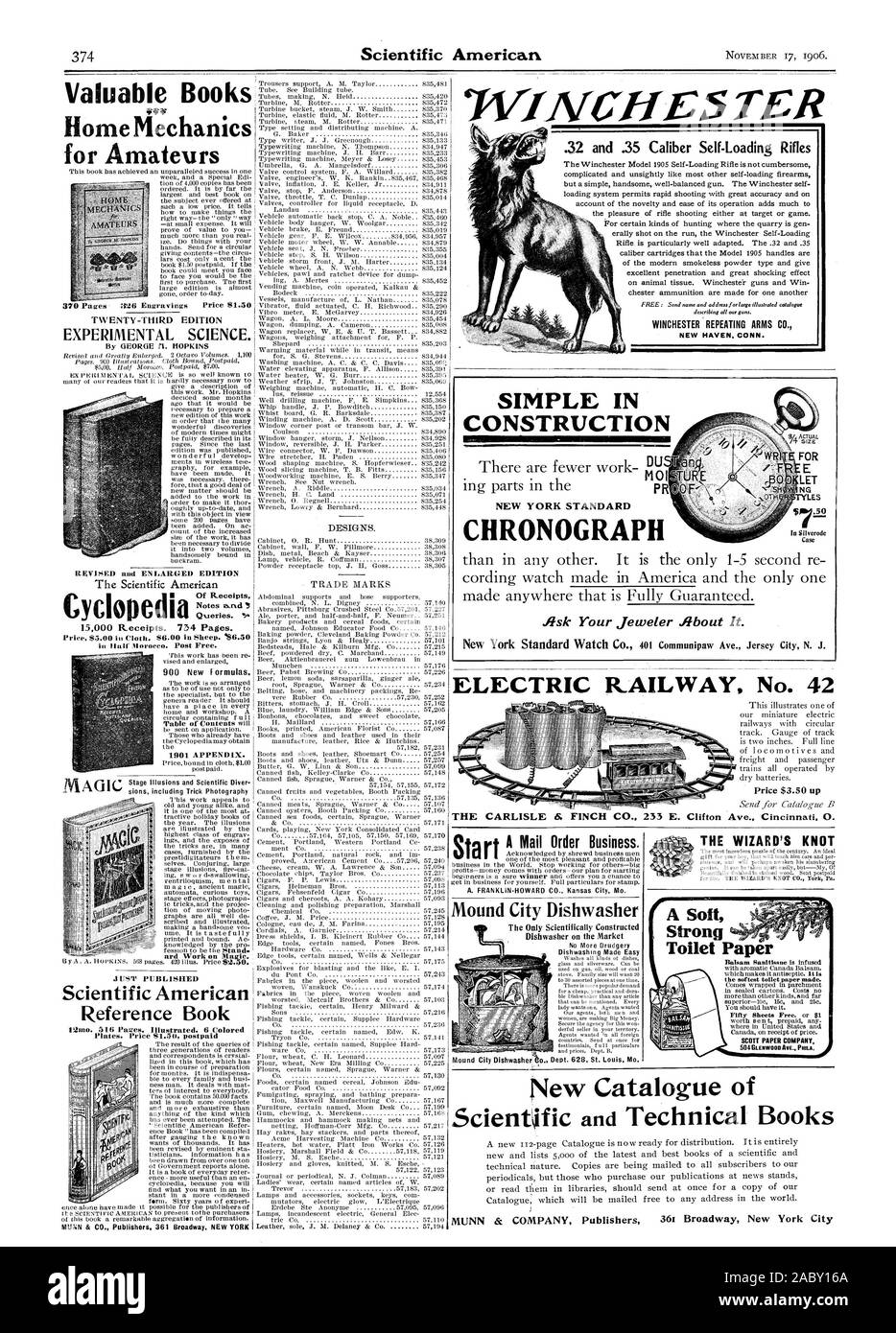 .32 und .35 Kaliber Self-Loading Gewehre beschreibt alle OW Gewehren. WINCHESTER WIEDERHOLEN ARME CO NEW HAVEN CONN. Einfach IN DER KONSTRUKTION ZUM LASSEN SIE TYLES M0 ICH STAUB NEW YORK STANDARD CHRONOGRAPH fragen Sie Ihren Juwelier über es. Elektrische Eisenbahn Nr. 42 DIE CARLISLE & FINCH CO 233 4144 r Home Mechanik für Amateure 15000 Einnahmen. 734 Seiten. 900 neue Formeln. Scientific American Nachschlagewerk Mound City Geschirrspüler des Assistenten Knoten der weichste wc Papier. 50 Blätter kostenlos oder $ 1 SCOTT PAPER COMPANY ein Solt Starke 20 - DRITTE AUSGABE experimentelle Wissenschaft Neuer Katalog von, 1906-11-17 Stockfoto