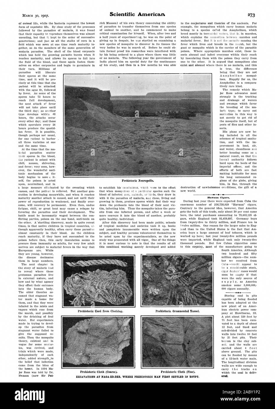 Havanna Zigarren. Prähistorische Nekropole. Ausgrabungen bei NAGA-ED-der, in der der prähistorische Mensch EST SIEDELTEN SICH IN ÄGYPTEN., Scientific American, 1907-03-30 Stockfoto