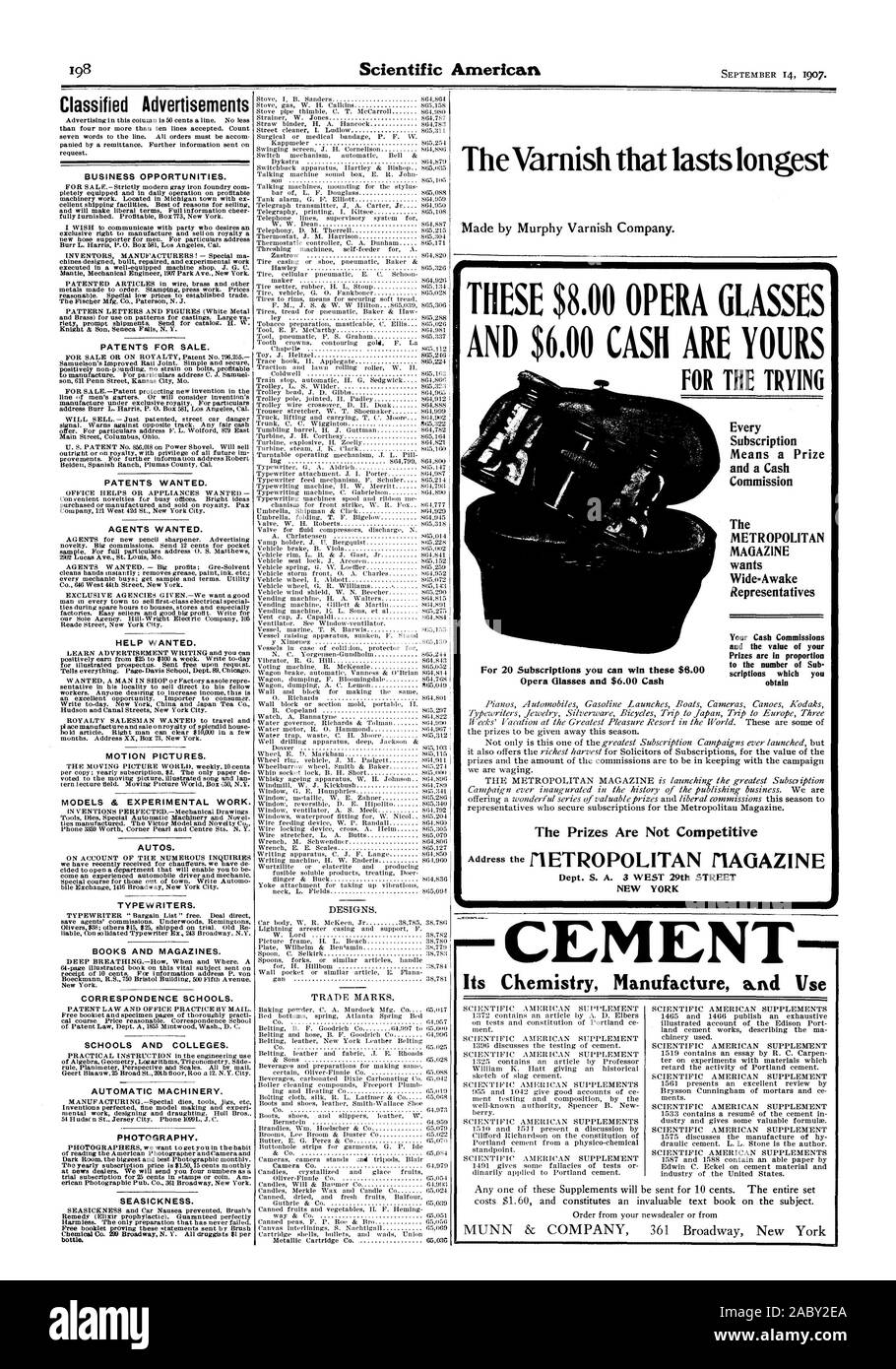 Kleinanzeigen GESCHÄFTSMÖGLICHKEITEN. Patente für Verkauf. Patente haben wollten. Die Agenten wollten. Hilfe gesucht. MOTION PICTURES. Modelle und experimentelle Arbeiten. AUTOS. Schreibmaschinen. Bücher und Zeitschriften. Korrespondenz schulen. Schulen und Hochschulen. Automatische Maschinen. Fotografie. Seekrankheit. Der Lack, das dauert am längsten Diese $ 8.00 OPERA GLÄSER UND 6,00 $ BARGELD SIND IHNEN FÜR DIE, die versuchen, jedes Abonnement bedeutet, einen Preis und eine Cash-Kommission der METROPOLITAN MAGAZINE will Wide-Awake Vertreter für 20 Abonnements können Sie gewinnen diese $ 6,00 Operngläser und $ 6,00 Cash die Preise sind nicht Stockfoto