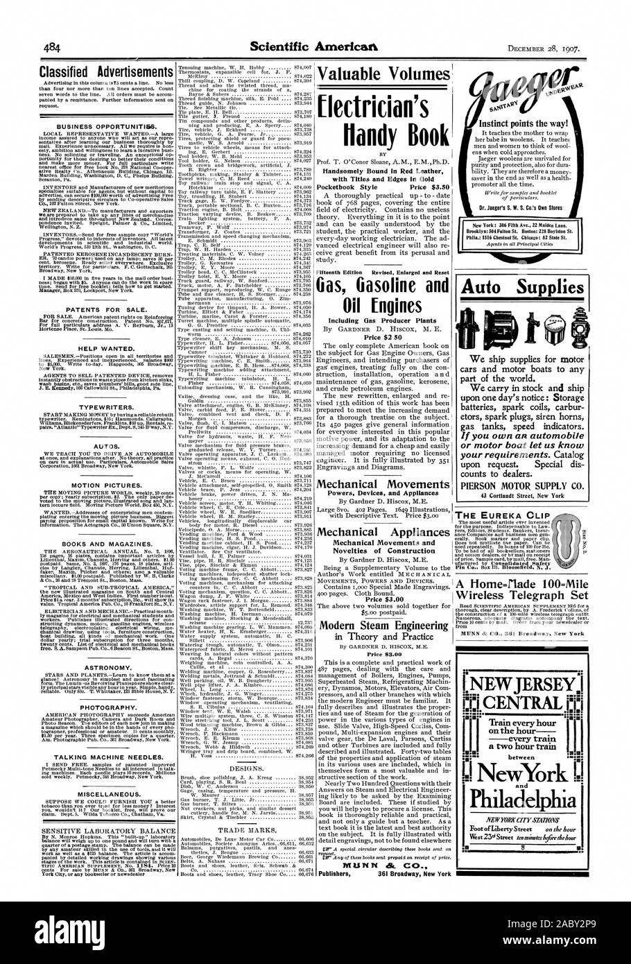 Kleinanzeigen GESCHÄFTSMÖGLICHKEITEN. Patente für Verkauf. Hilfe gesucht. Schreibmaschinen. AUTOS. MOTION PICTURES. Bücher und Zeitschriften. Die Astronomie. Fotografie. Sprechen MASCHINE NADELN. Verschiedenes. Wertvolle Bände Elektriker Handliches Buch stattlich Gebunden in rotes Leder mit Titeln und Kanten in Gold Taschenbuch Stil Preis 3,50 $ Gas Benzin und Öl Motoren einschließlich Gasproduzenten Pflanzen Preis $ 2 50 mechanische Bewegungen Befugnisse Geräte, Apparate und mechanische Geräte mechanische Bewegungen und die Neuheiten der Bau Preis $ 3.00 modernen Dampftechnik in Theorie und Praxis Preis 53. Stockfoto