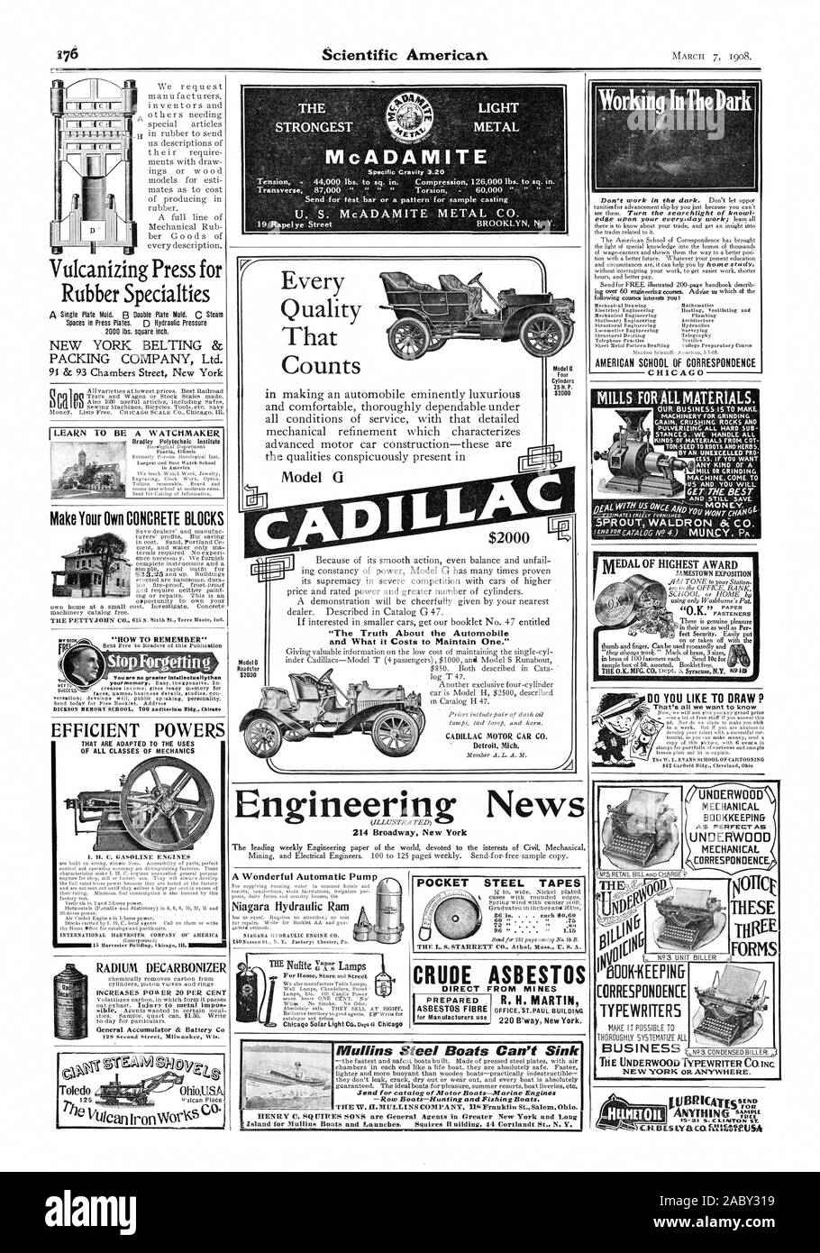 Modell G $ 2000 POCKET STAHL Bänder, die für den Katalog der Motor Boote - Bootsmotoren - Ruderboote - Jagd und Angeln Boote. isfoliCt DIESEN THRE FORMEN, Scientific American, 1908-03-07 Senden Stockfoto