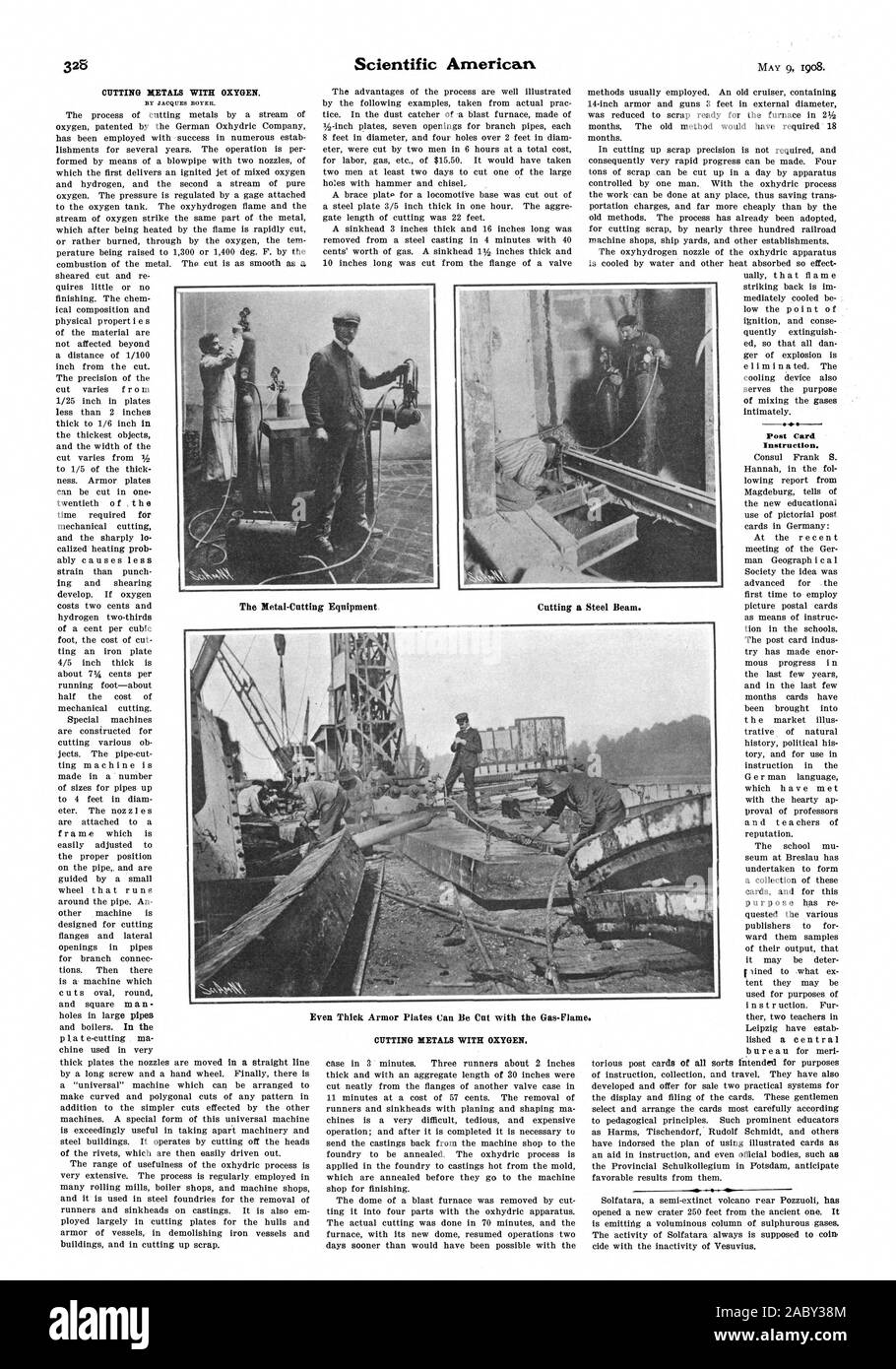 Schneiden von Metallen mit Sauerstoff. Von JACQUES BOYER. Schneiden von Metallen mit Sauerstoff. Post-Anweisung. Die metal-cutting Anlagen IV, Scientific American, 1908-05-09 Stockfoto