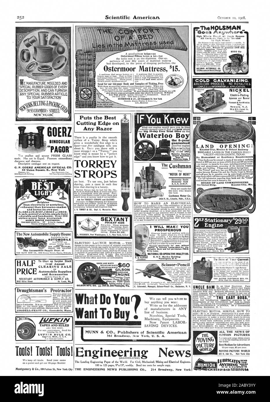 NEWYORK GOERZ BINOCULAR C. S. GOERZ AMERICAN OPTICAL CO. 52 Union Square E. New York heller als Strom- oder Acetylen - billiger als Kerosin-. Macht und verbrennt seine eigene Gas. Keine GRE EINEM SED 7 RTS MOK E oder Geruch. Eine safepowerfulwhitesteady Licht - langlebig und stattlich. Über 100 Arten - jede Lampe gewährleistet. Die Agenten wollten überall. Das beste Licht Co.87 13,5 th St. CantonO. Die neuen Automobilen Supply House AUTOMOBIL CLEARING VERKAUF und Zubehör Verfasser Winkelmesser GOODELL - PRATT CO Greenfield Messe BÄNDER UND REGELN LVFKIN REGEL CO Saginaw 23.38.39 U. S. A. ein gutes Kissen hilft - ein ostermoor Stockfoto