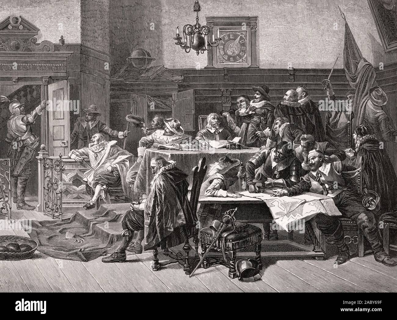 Der Rat der Hansestadt Stralsund lehnt den Anruf für Herausgabe, Belagerung der Stadt Stralsund, dreißig Jahre Krieg, 1627 Stockfoto