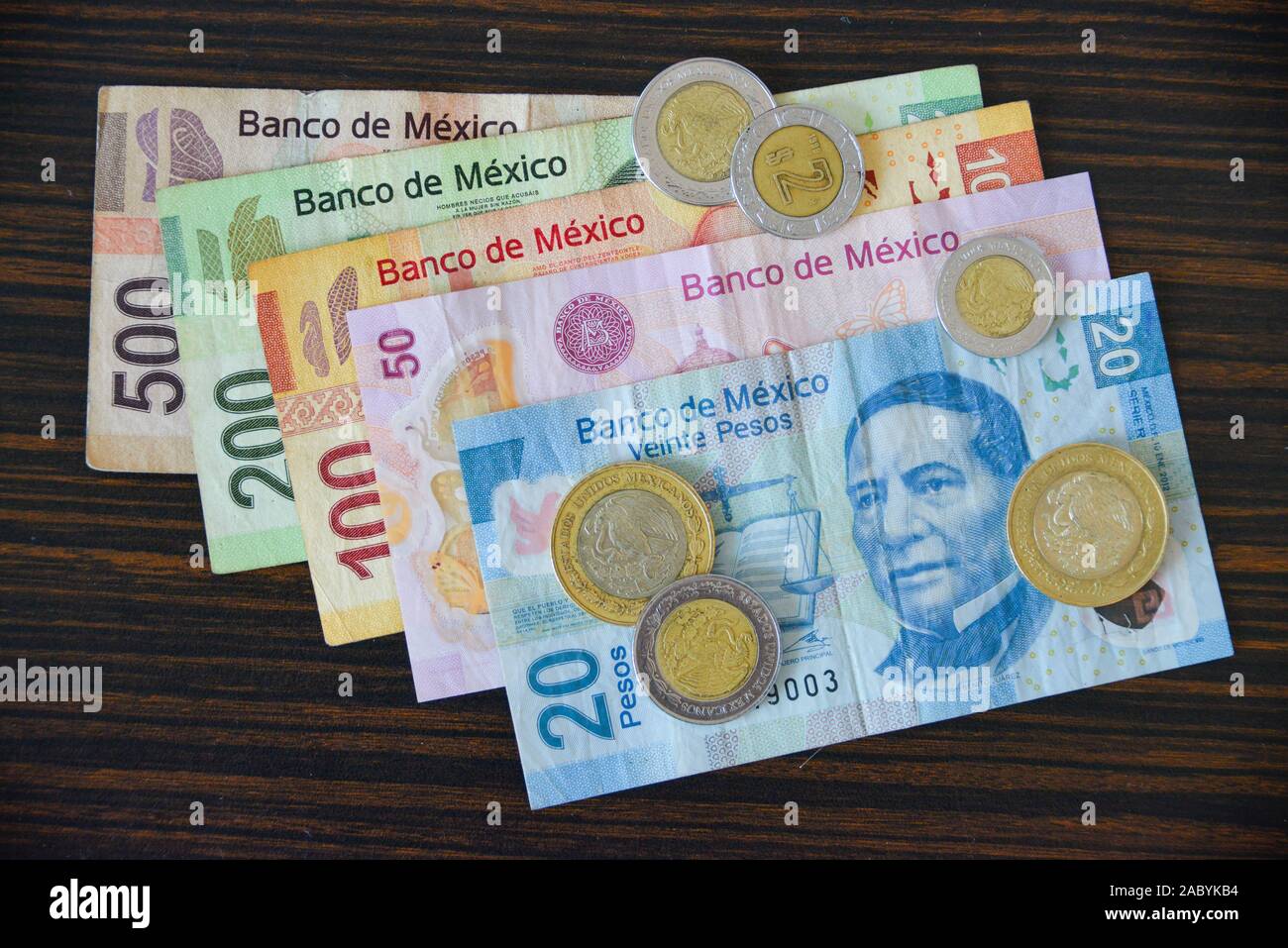 Mexikanisches Geld, Pesos Stockfoto
