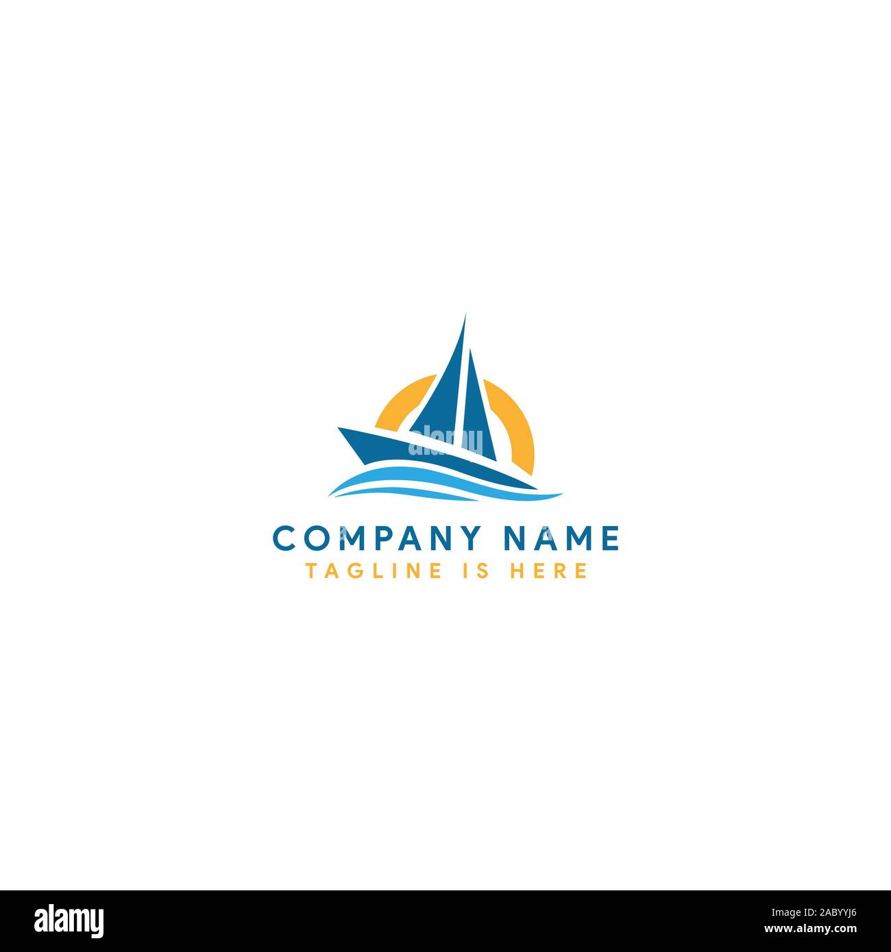 Boot oder Yacht logo.yacht-Symbole mit Sonne und Wellen auf einem weißen Hintergrund. Die Vorlage für das Logo der Yacht Club oder Segeln. Vector Illustration Stockfoto