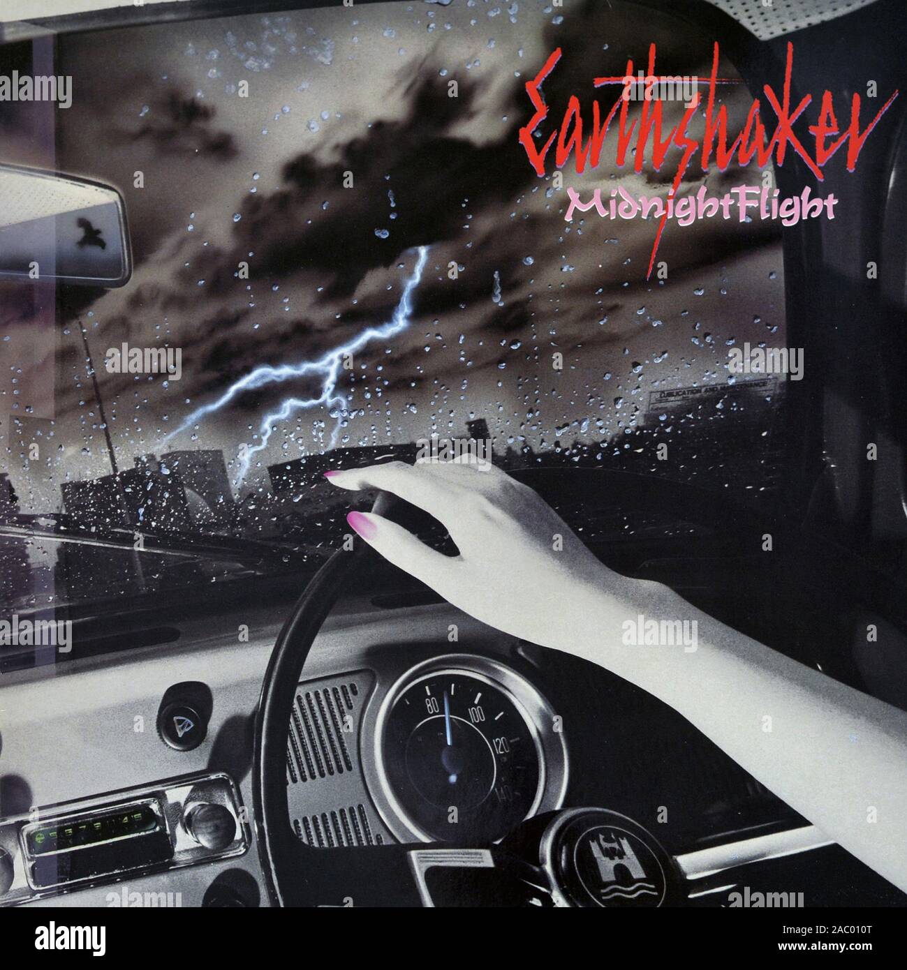 EARTHSHAKER Mitternacht Flug - Vintage Vinyl Album Cover Stockfoto