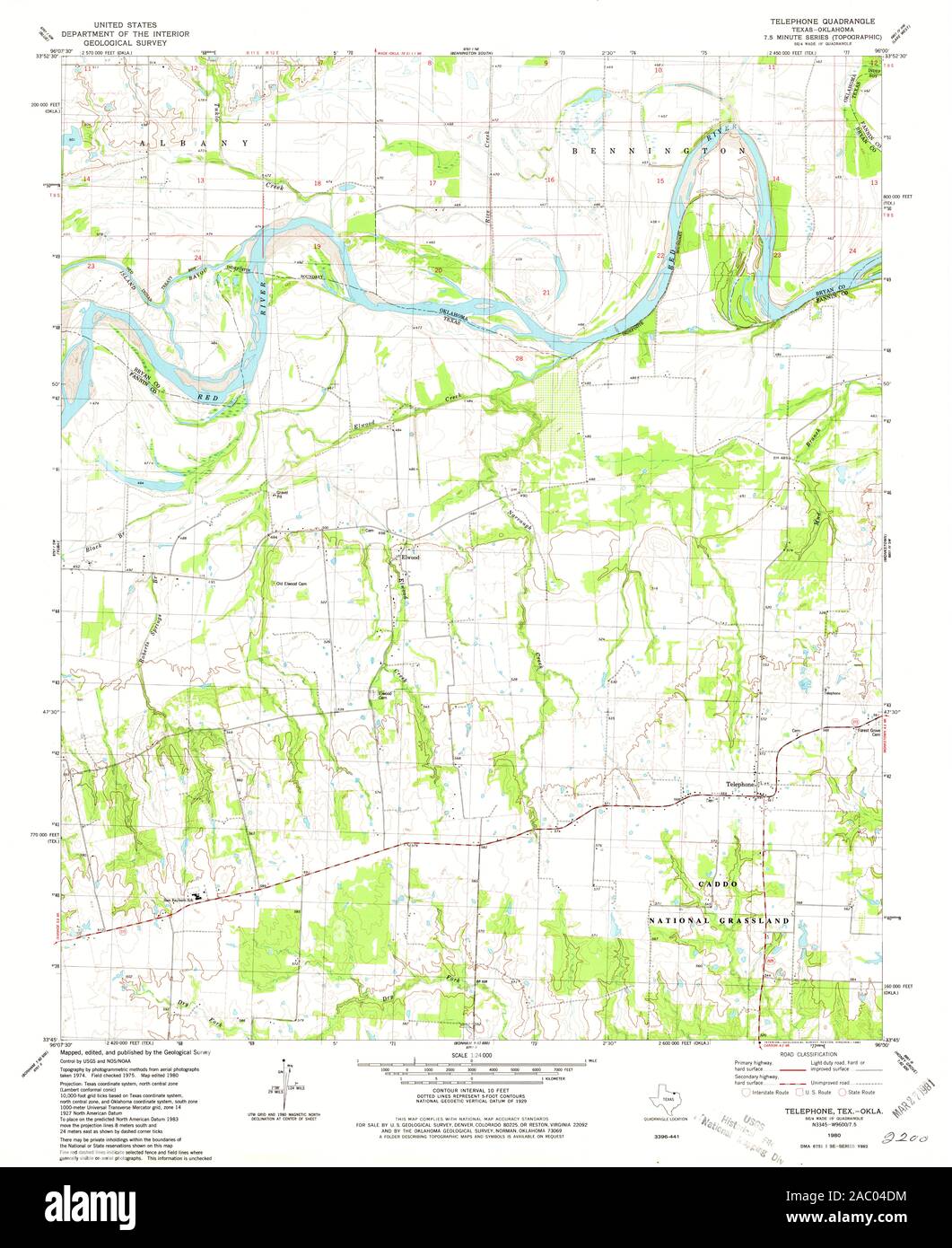 USGS TOPO Karte Oklahoma TX Telefon 121653 1980 24000 Wiederherstellung Stockfoto
