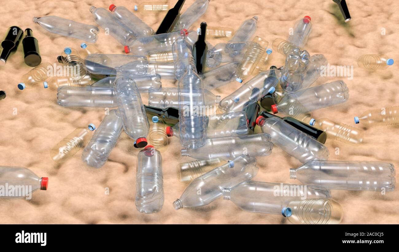 Die Verschmutzung der Meeresboden mit Plastikflaschen, konzeptionelle Computer Abbildung. Stockfoto