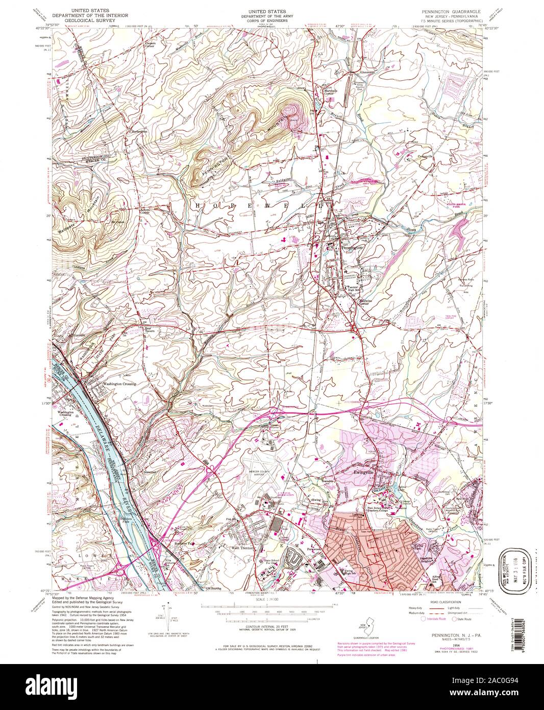 USGS TOPO Karte Pennsylvania NJ Pennington 254709 1954 24000 Wiederherstellung Stockfoto