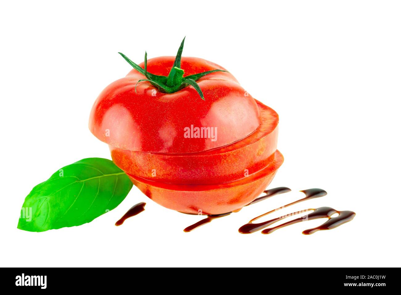 Tomaten mit Basilikum und Balsamico Essig italienische Blatt Stockfoto