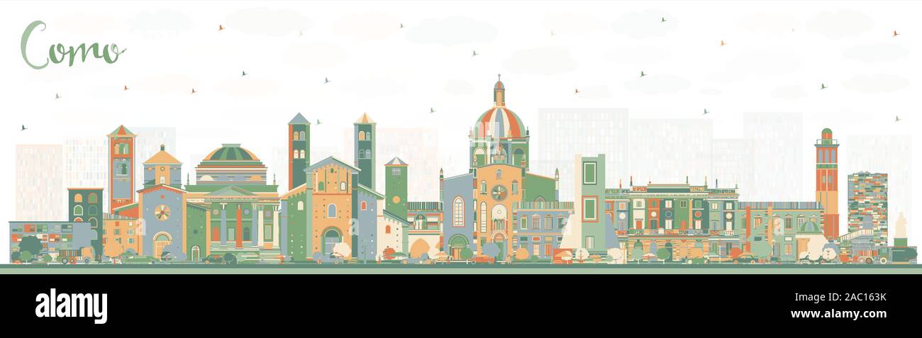 Como Italien Skyline der Stadt mit Gebäuden. Vector Illustration. Business Travel und Konzept mit historischer Architektur. Como Stadtbild. Stock Vektor