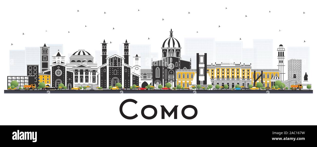 Como Italien City Skyline mit Farbe Gebäude isoliert auf Weiss. Vector Illustration. Business Travel und Konzept mit historischer Architektur. Como Stadt Stock Vektor