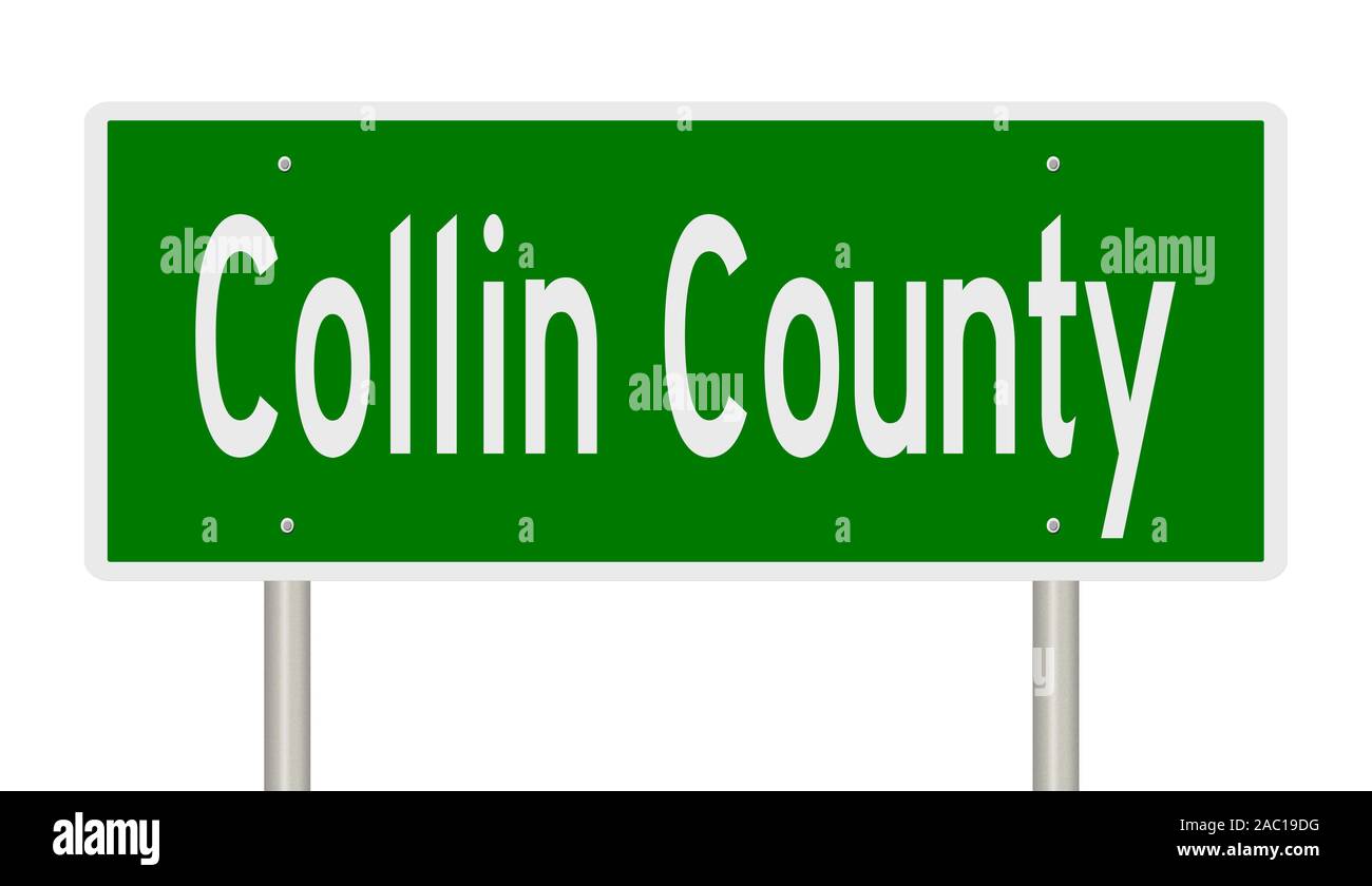 Rendering von einem grünen 3d Autobahn Zeichen für Collin County Stockfoto