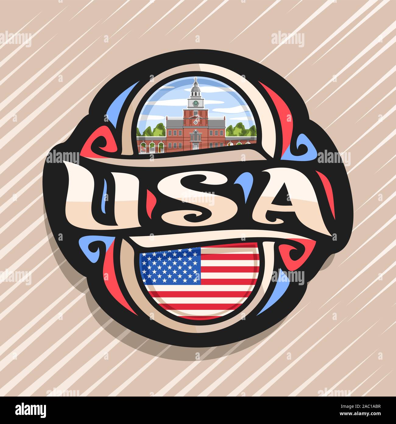 Vektor logo für USA Land, Kühlschrank Magnet mit Flagge der Vereinigten  Staaten von Amerika, original brush Schrift für Wort usa und nationales  Symbol - Independe Stock-Vektorgrafik - Alamy