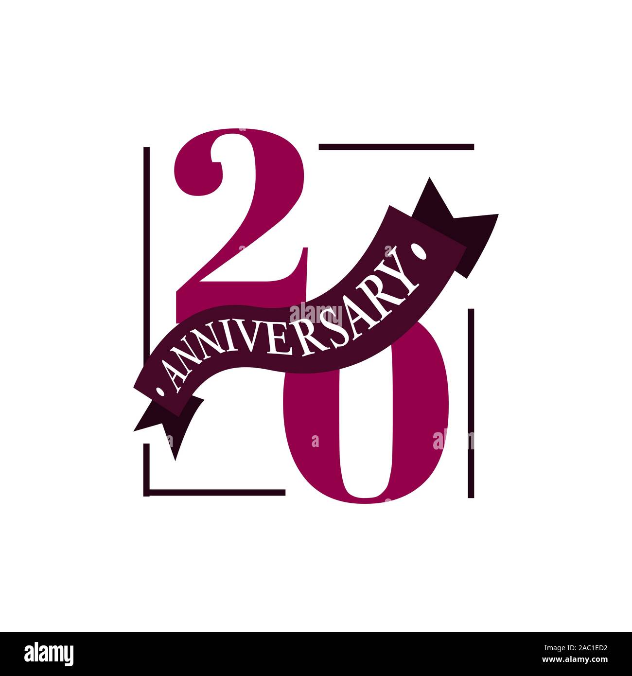 20. Jahrestag Vektor logo Illustration. 20 Jahre Jubiläum Schriftzug mit Anzahl und Farbband. Zwanzig Jahre feier Veranstaltung melden Symbo Stock Vektor