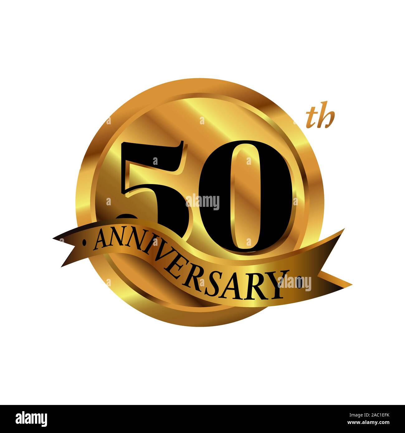 50. Jahrestag Vektor logo Illustration. 50 Jahre goldenes Jubiläum feier Schriftzug mit Anzahl und Farbband. fivety Jahre feier Veranstaltung Stock Vektor