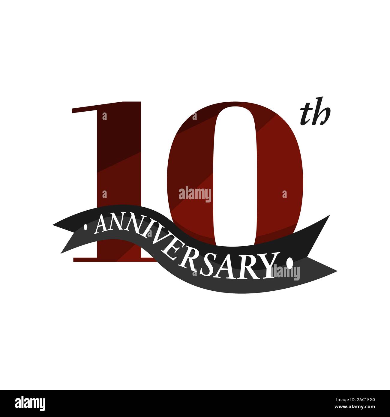 10. Jahrestag Vektor logo Illustration. 10 Jahre Jubiläum Schriftzug mit Anzahl und Farbband. Zehn Jahre feier Veranstaltung das Symbol o Stock Vektor