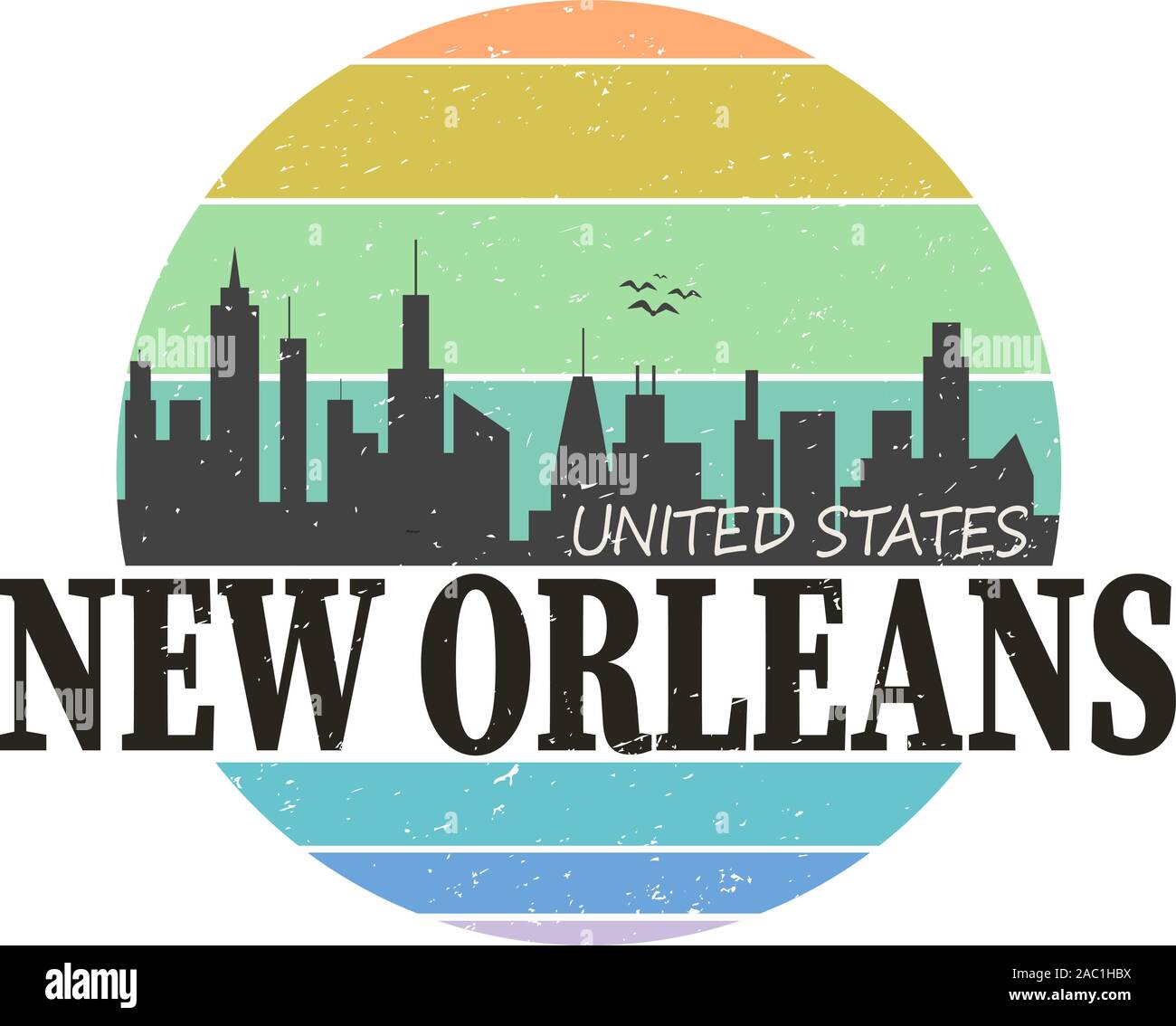 New Orleans Skyline Stempel Silhouette Vektor t-shirt Logo Design Stock Vektor