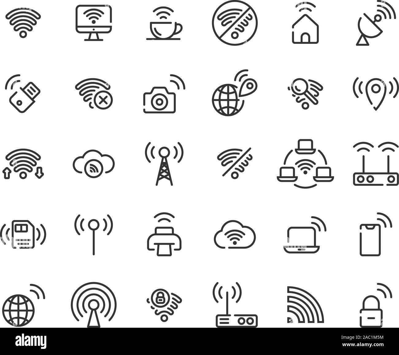Drahtloses Netzwerk übersicht Symbol gesetzt. Vektor und Illustration. Stock Vektor