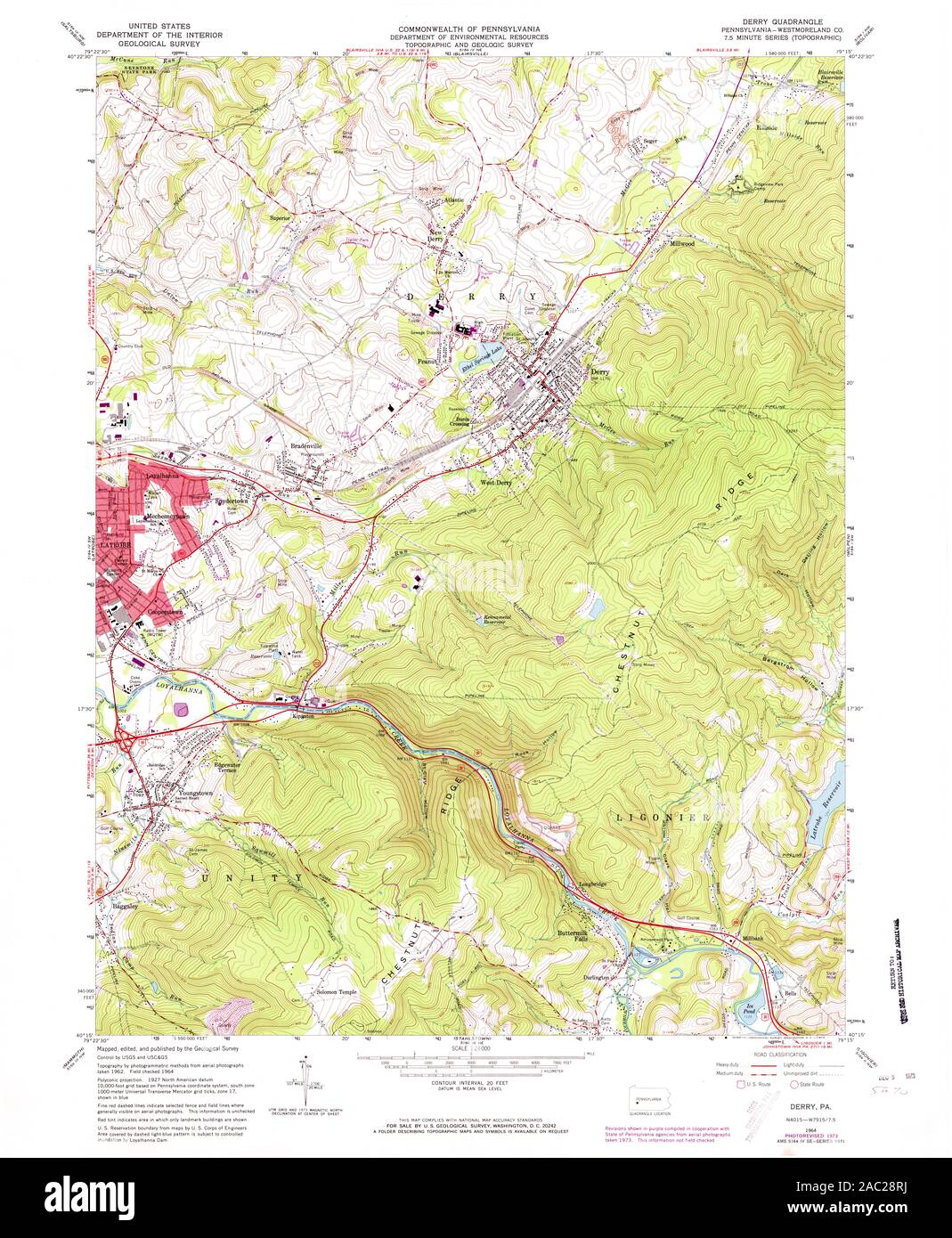 USGS TOPO Karte Pennsylvania PA Derry 170493 1964 24000 Wiederherstellung Stockfoto