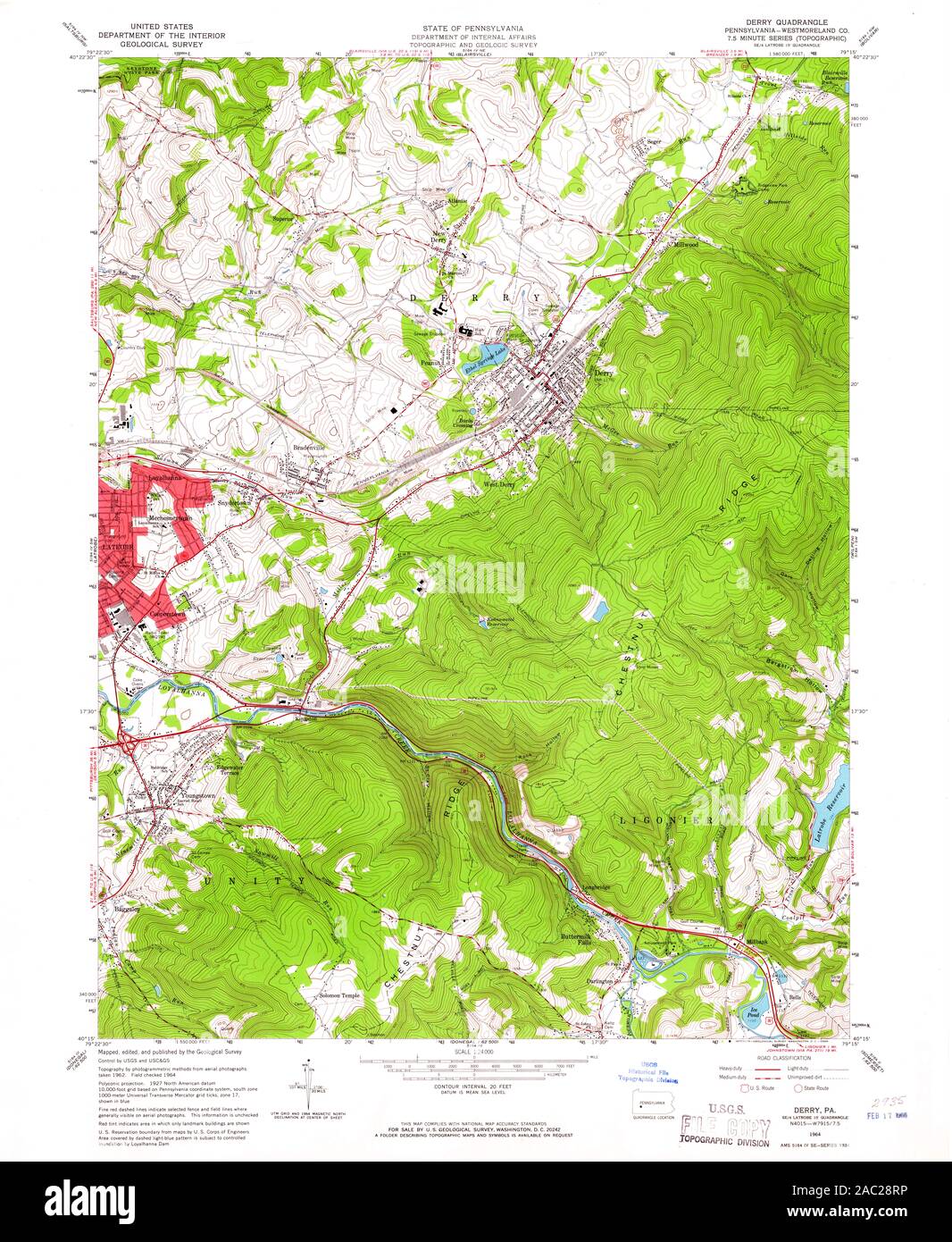 USGS TOPO Karte Pennsylvania PA Derry 170491 1964 24000 Wiederherstellung Stockfoto
