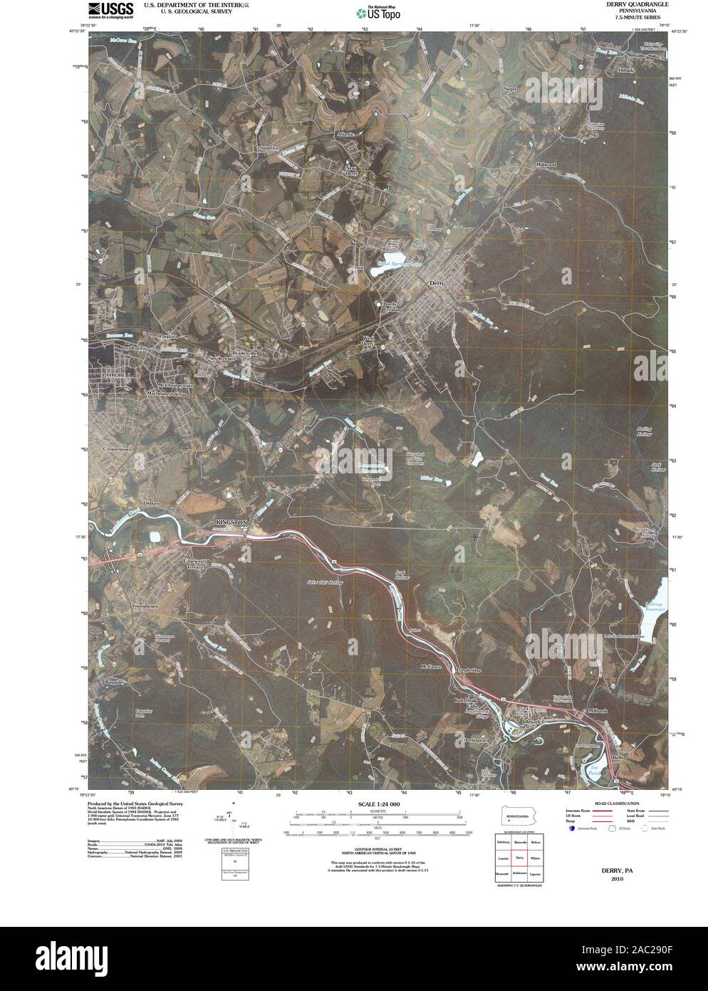 USGS TOPO Karte Pennsylvania PA Derry 20100601 TM Wiederherstellung Stockfoto