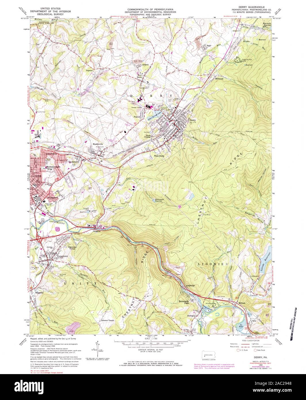 USGS TOPO Karte Pennsylvania PA Derry 170494 1964 24000 Wiederherstellung Stockfoto