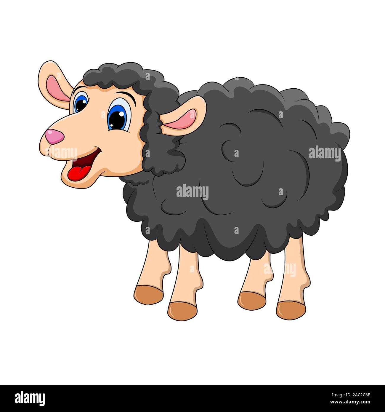 Schwarze Schafe Cute smilng Lustige süße Lamm. Lächelnd glücklich Charakter des Tieres im Comic-stil für Design. Stock Vektor