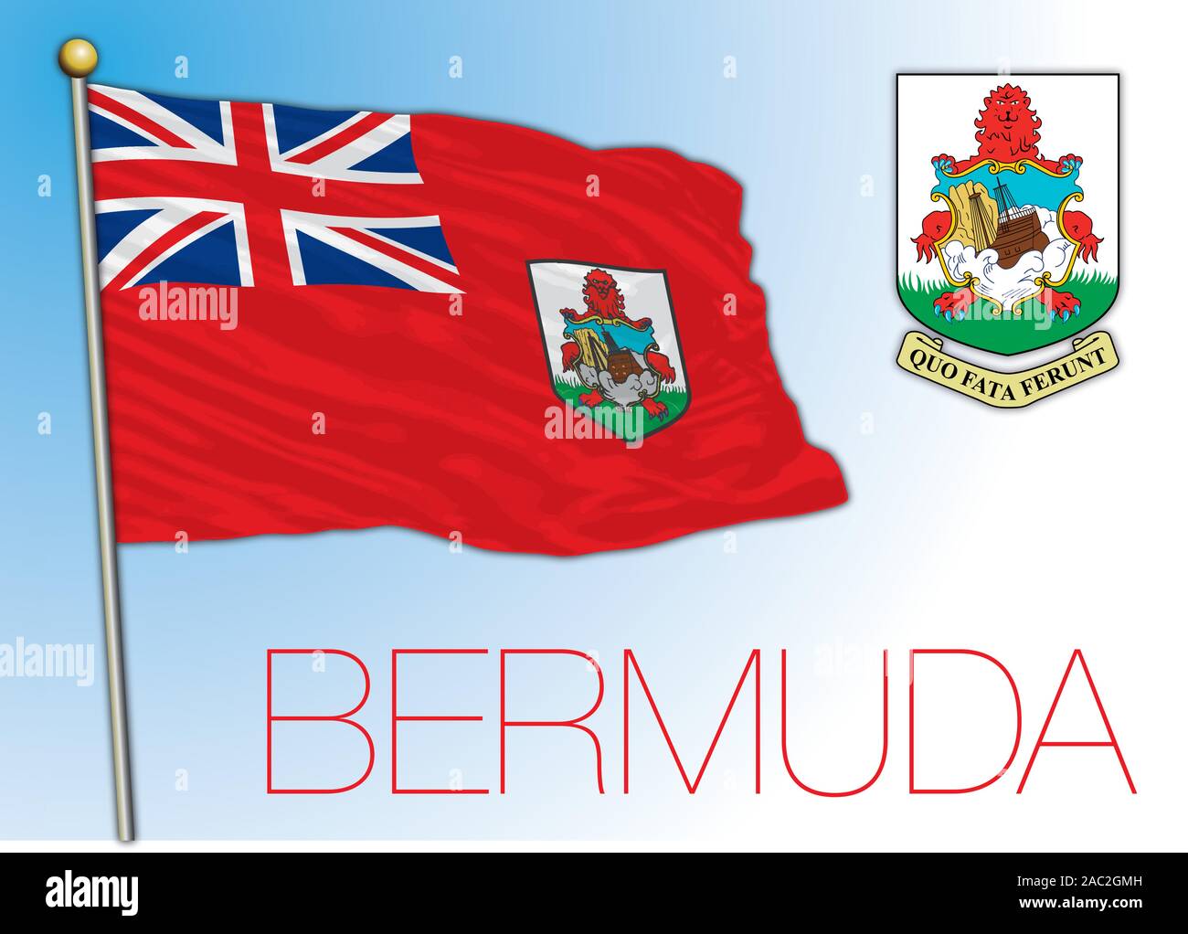 Bermuda island Offizielle und Nationalflagge mit Wappen, Vector Illustration, Mittelamerika Stock Vektor