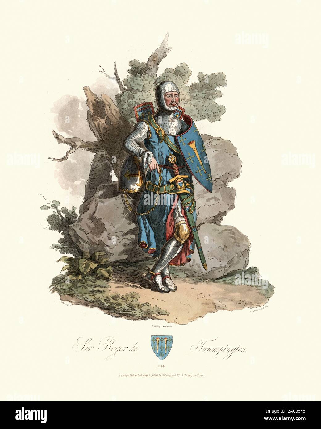 Sir Roger de Trumpington, ein kreuzritter Ritter von 1289. Antike Kostüme von England, 1813 Stockfoto