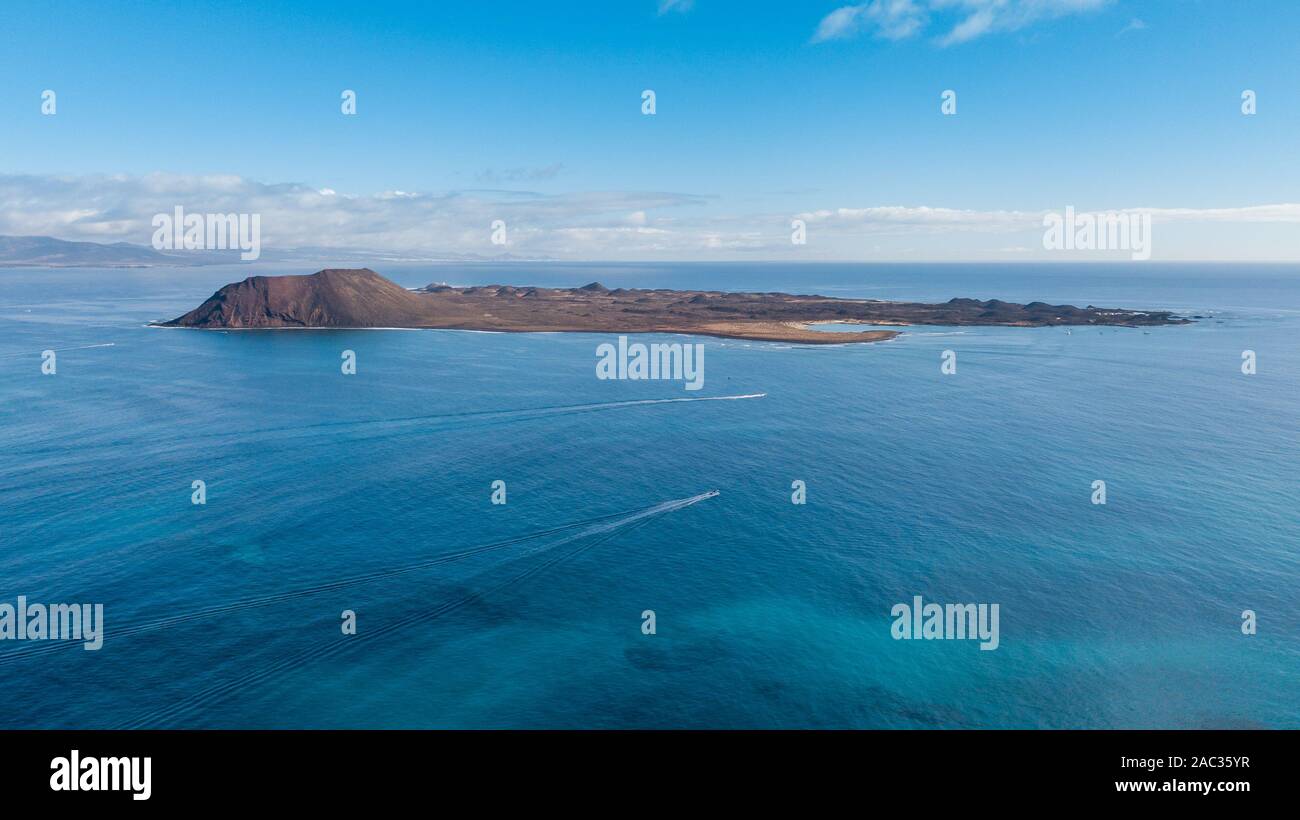 Luftaufnahme der Insel Lobos und Fuerteventura Stockfoto