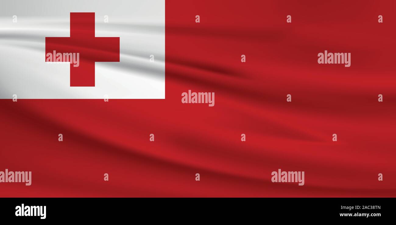 Winkende Tonga Flagge, offizielle Farben und Verhältnis zu korrigieren. Tonga Nationalflagge. Vector Illustration. Stock Vektor