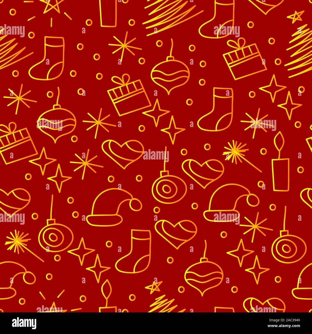 Weihnachten bacrground, nahtlose Muster mit Weihnachten Hand gezeichnet doodle Elemente für Geschenkpapier, vector Rot und Gold Holiday wallpaper Stock Vektor