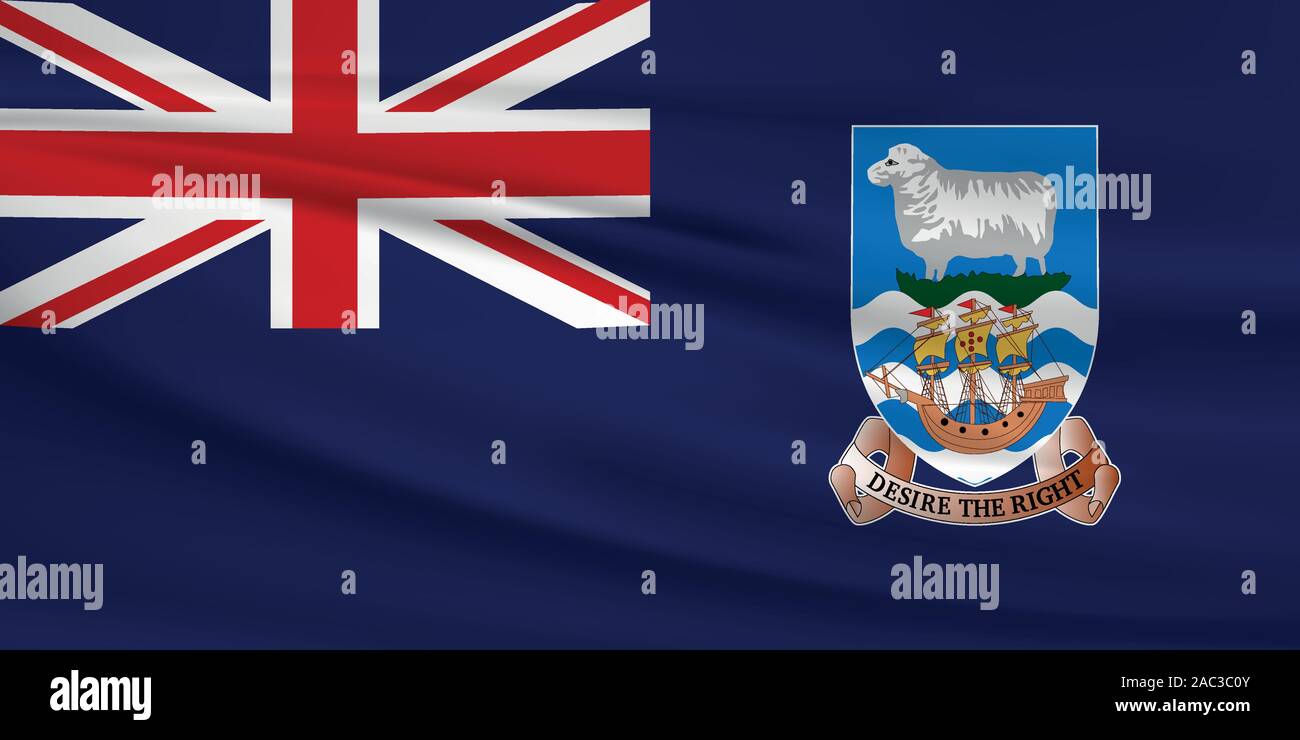Flagge schwenkten die Falkland Inseln, offizielle Farben und Verhältnis zu korrigieren. Falkland Inseln Nationalflagge. Vector Illustration. Stock Vektor