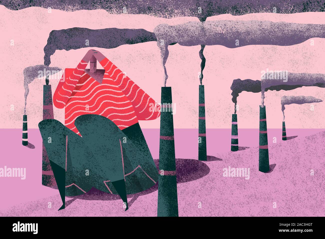 Eco - Angst und Depression, die durch den globalen Klimawandel verursacht. Bunte Konzept. Stockfoto