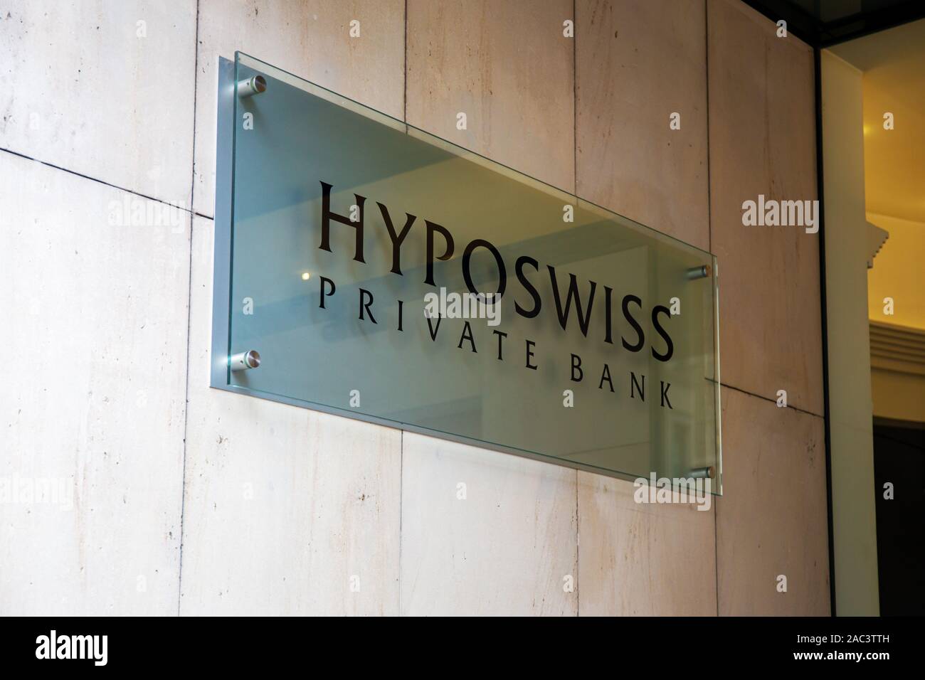 Hyposwiss Private Bank Geneve SA Zeichen Stockfoto